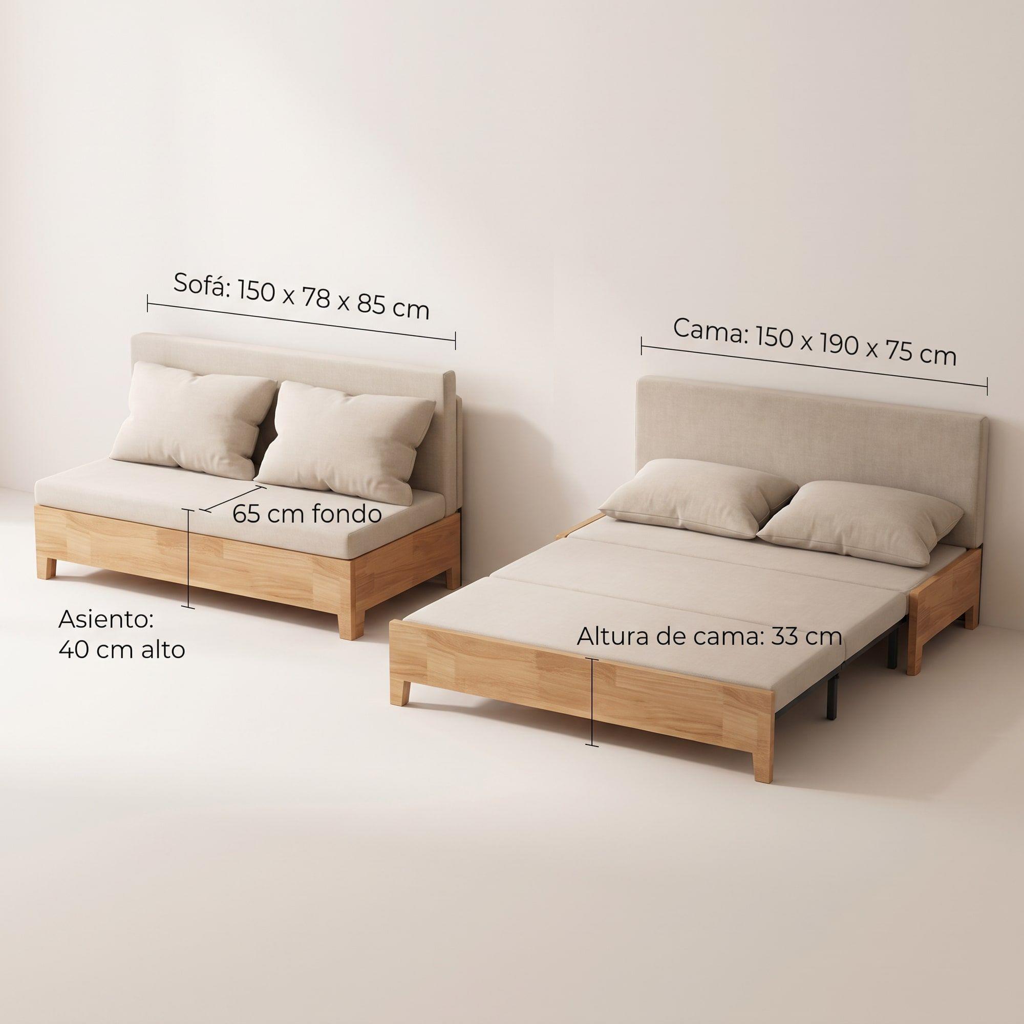 Sofa Cama 3 Cuerpo Con Alcenamiento 150cm Ancho Hecho Madera Balnco Liso-3