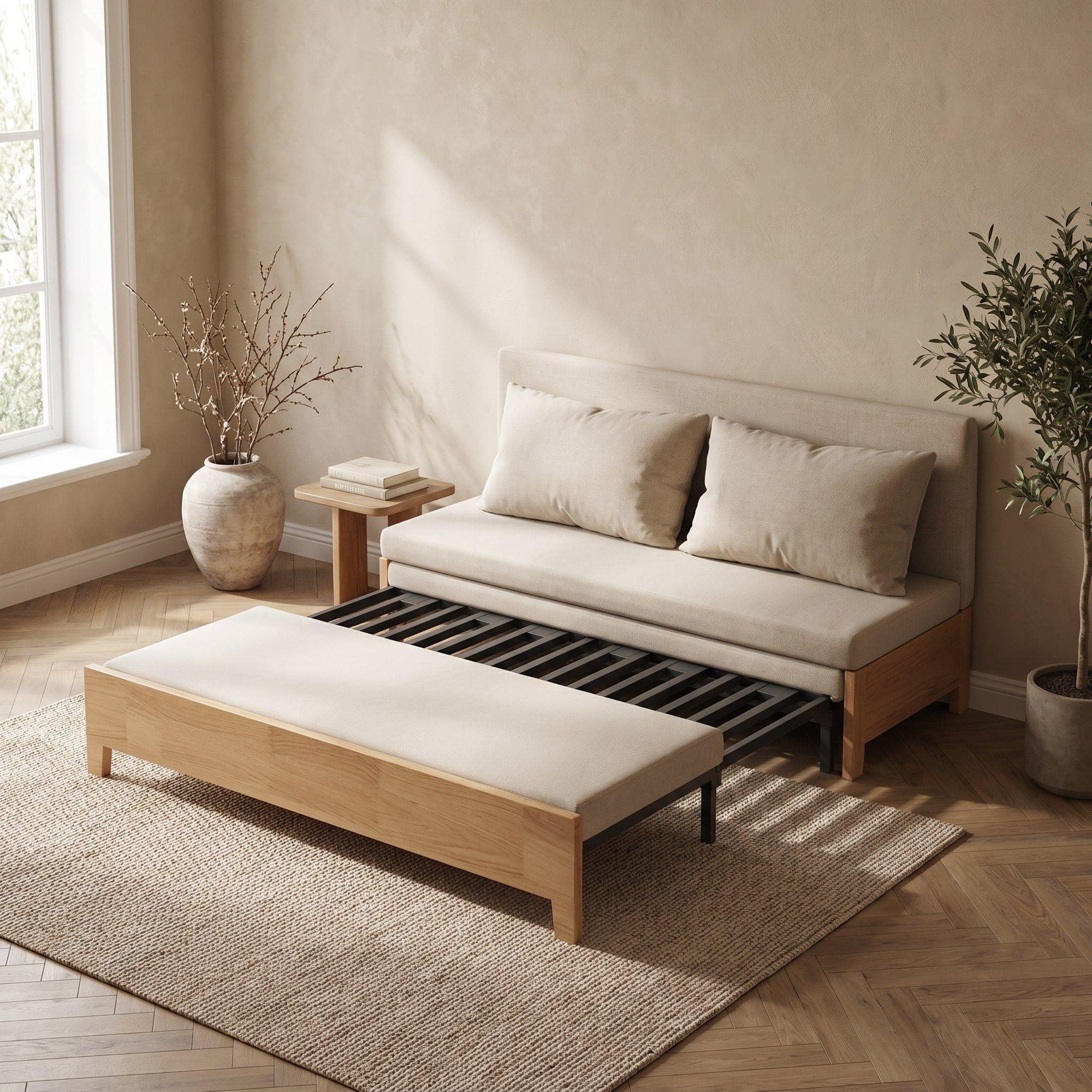 Sofa Cama 3 Cuerpo Con Alcenamiento 150cm Ancho Hecho Madera Balnco Liso-5