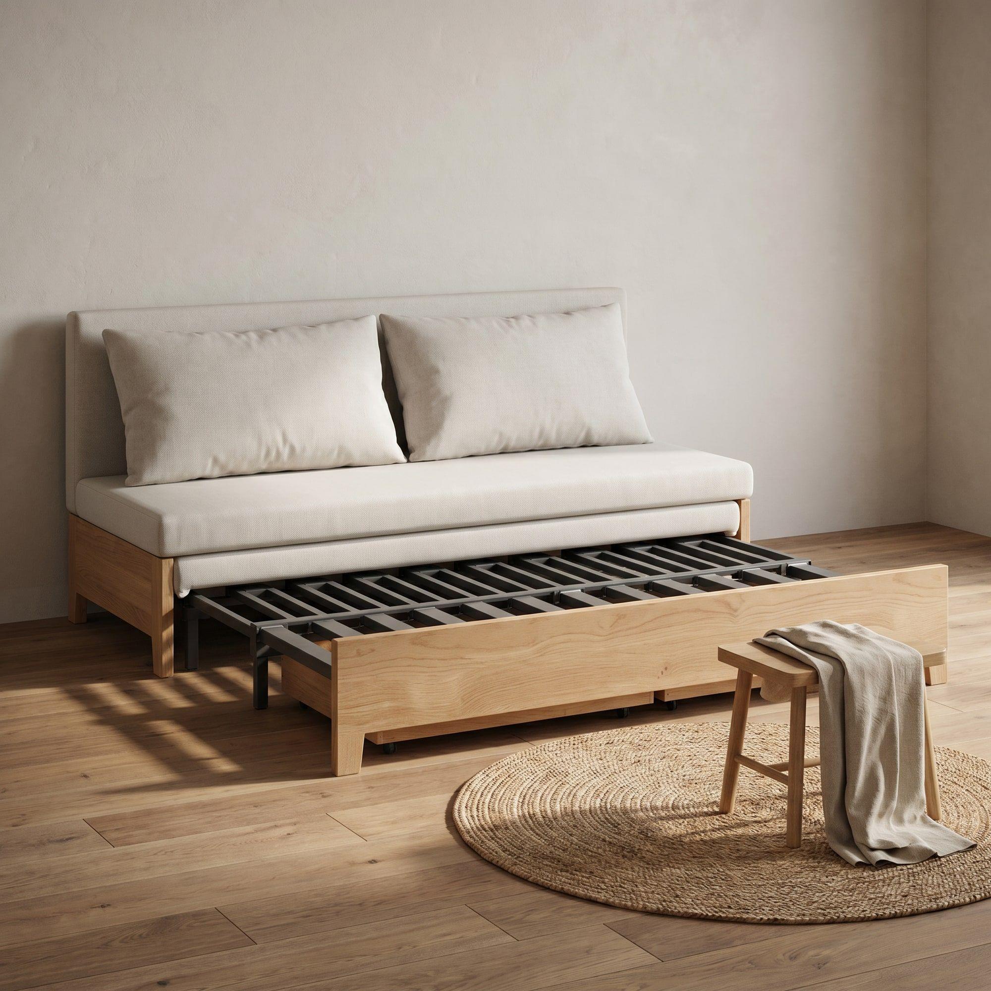 Sofa Cama 3 Cuerpo Con Alcenamiento 150cm Ancho Hecho Madera Balnco Liso-6