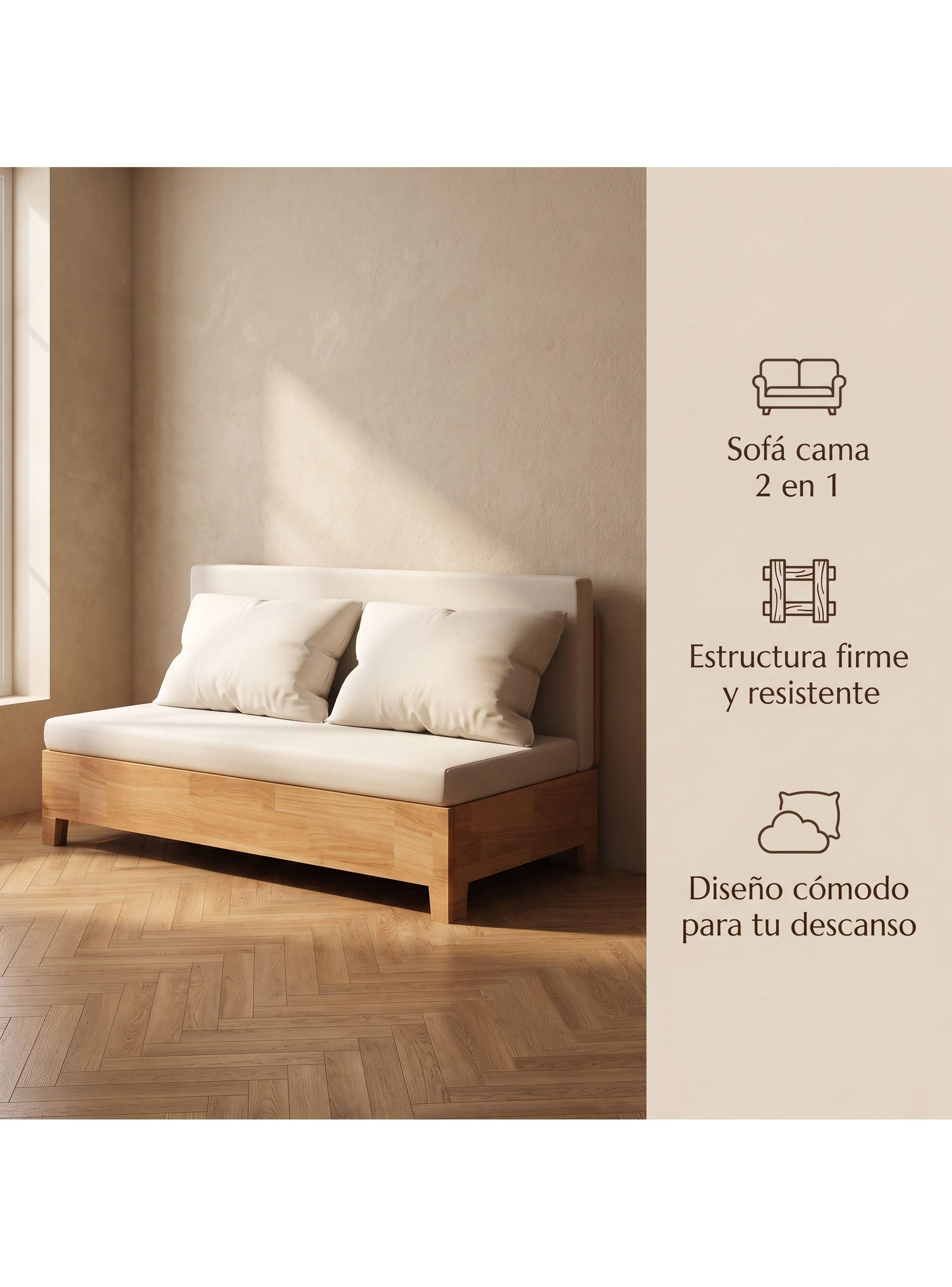 Sofa Cama 3 Cuerpo Con Alcenamiento 150cm Ancho Hecho Madera Balnco Liso-2