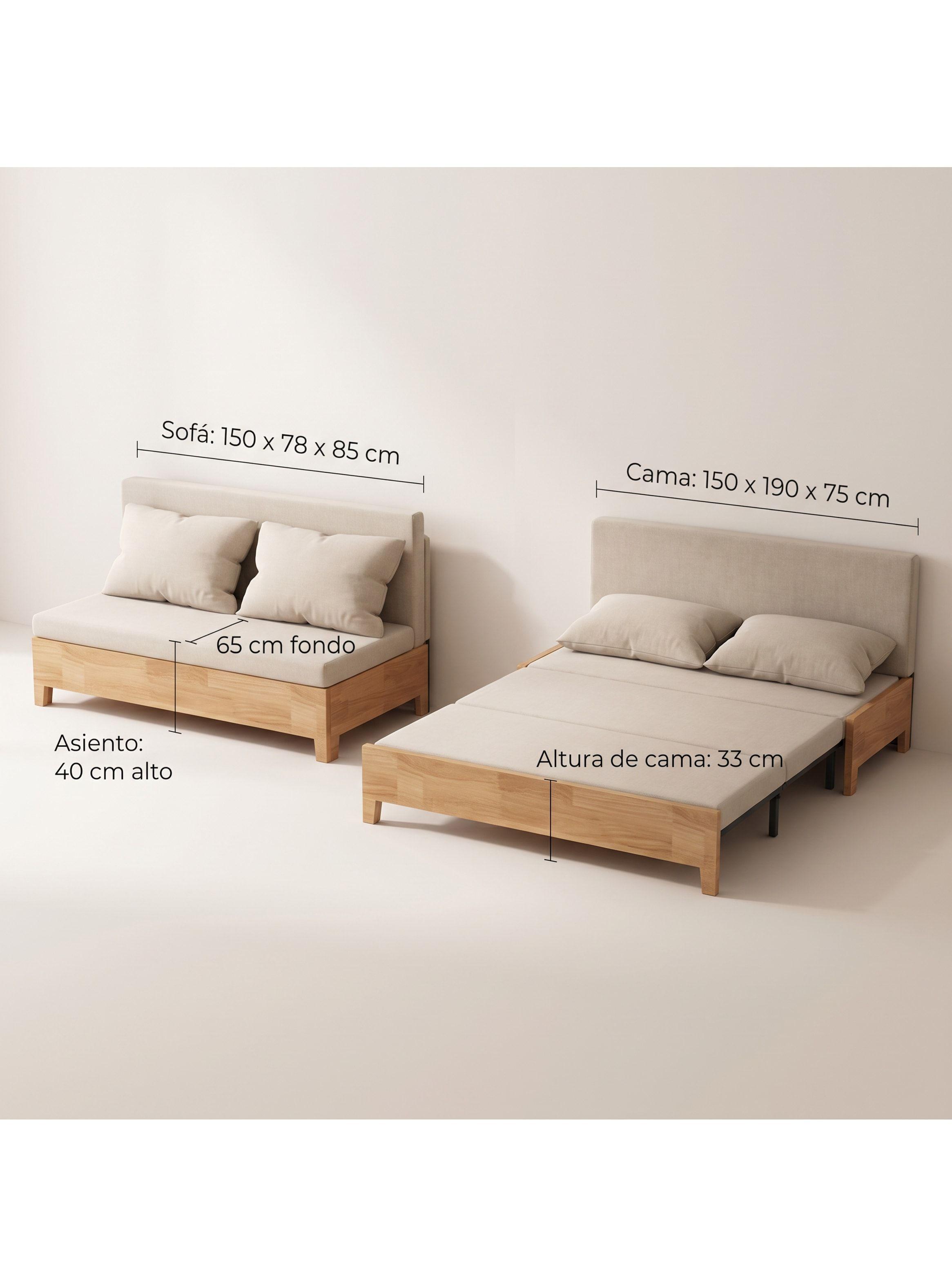 Sofa Cama 3 Cuerpo Con Alcenamiento 150cm Ancho Hecho Madera Balnco Liso-3