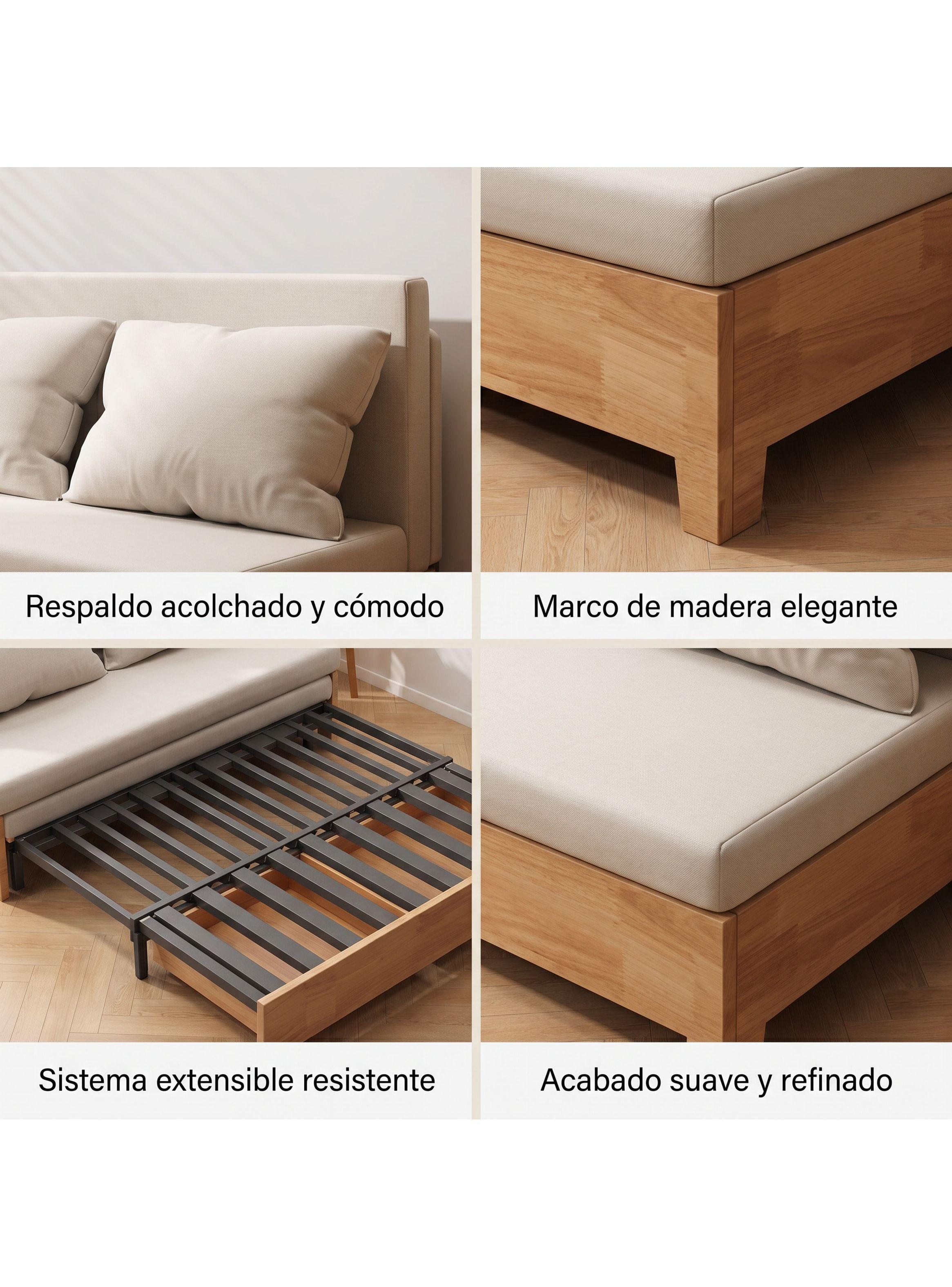 Sofa Cama 3 Cuerpo Con Alcenamiento 150cm Ancho Hecho Madera Balnco Liso-4