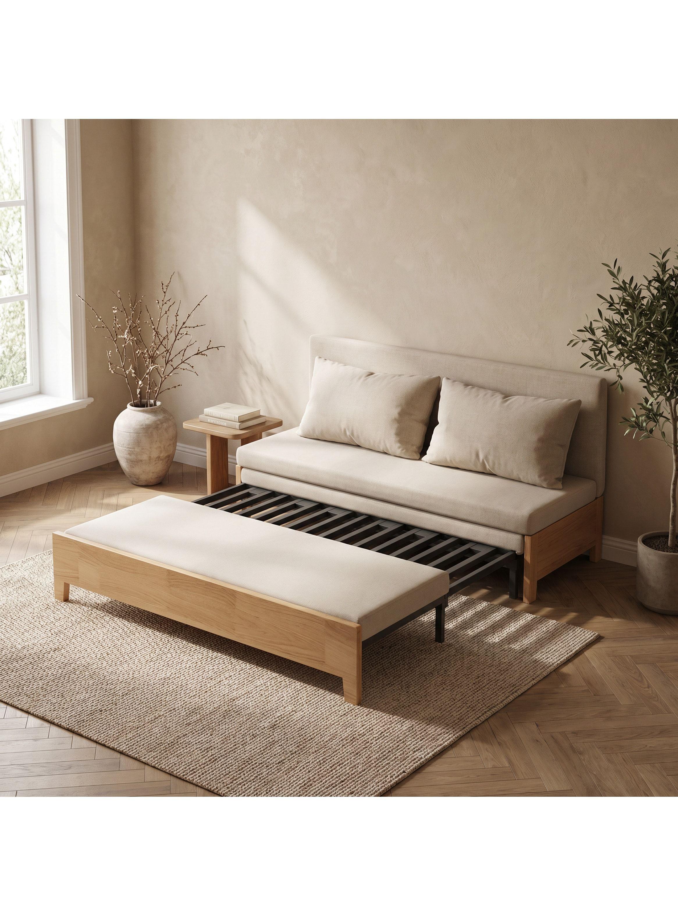 Sofa Cama 3 Cuerpo Con Alcenamiento 150cm Ancho Hecho Madera Balnco Liso-5