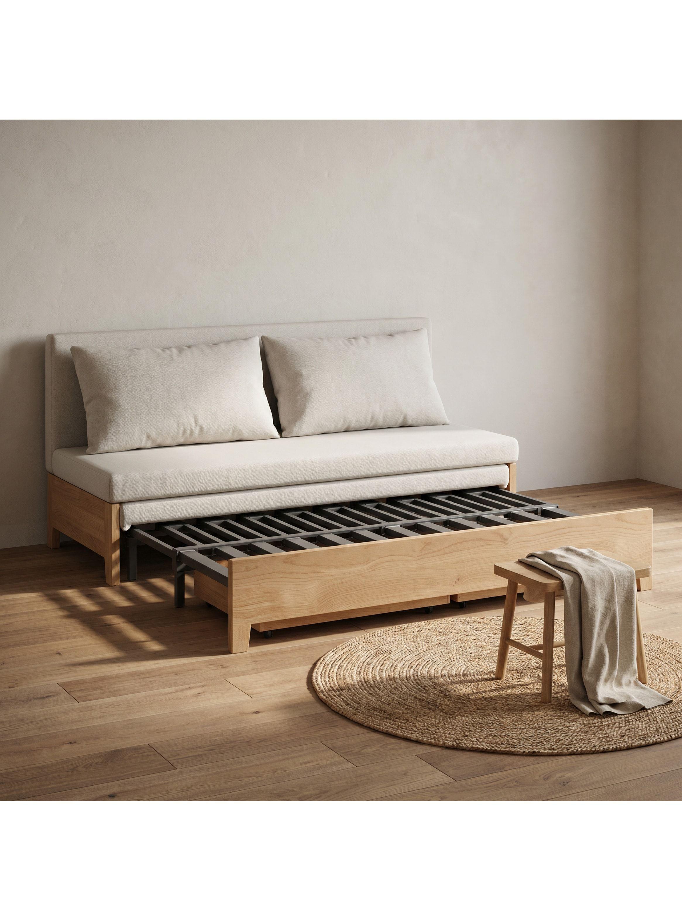 Sofa Cama 3 Cuerpo Con Alcenamiento 150cm Ancho Hecho Madera Balnco Liso-6