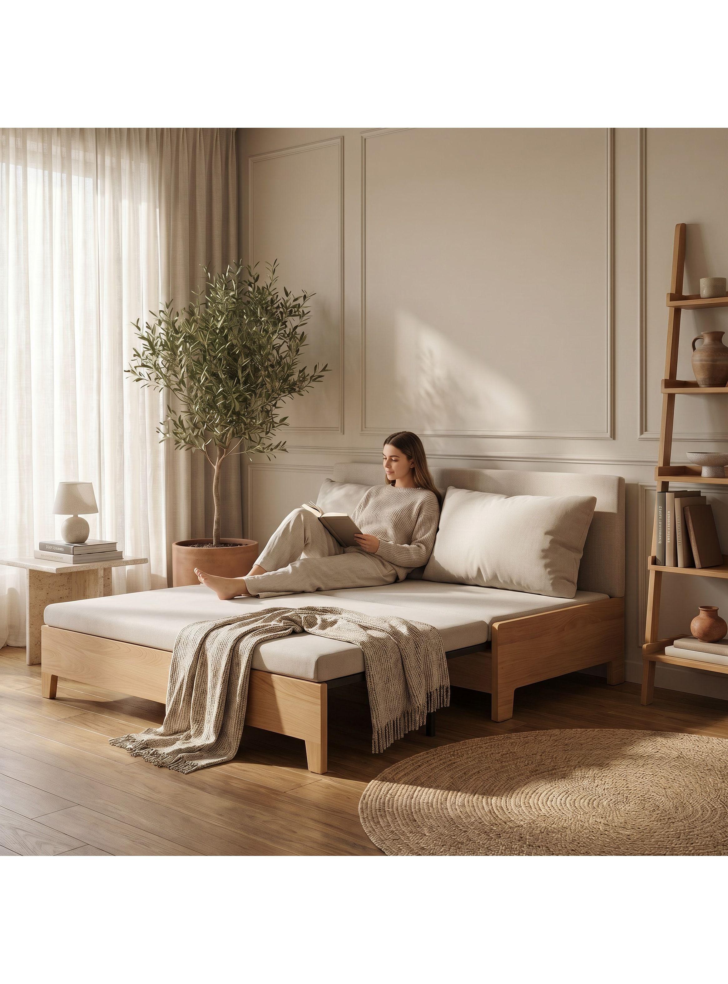 Sofa Cama 3 Cuerpo Con Alcenamiento 150cm Ancho Hecho Madera Balnco Liso-8