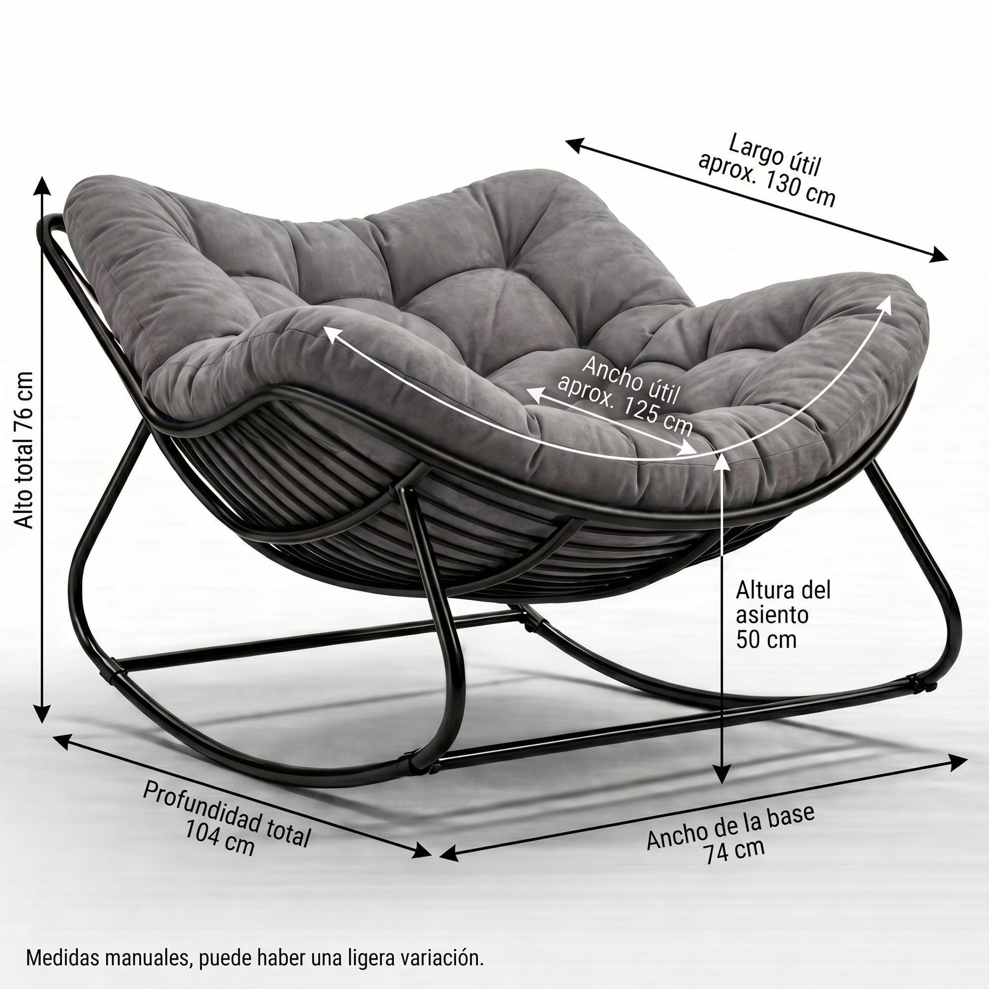 Sillon Mecedor Silla Mecedora Sitial Moderna Talla Xxl Gris Oscuro Liso-2