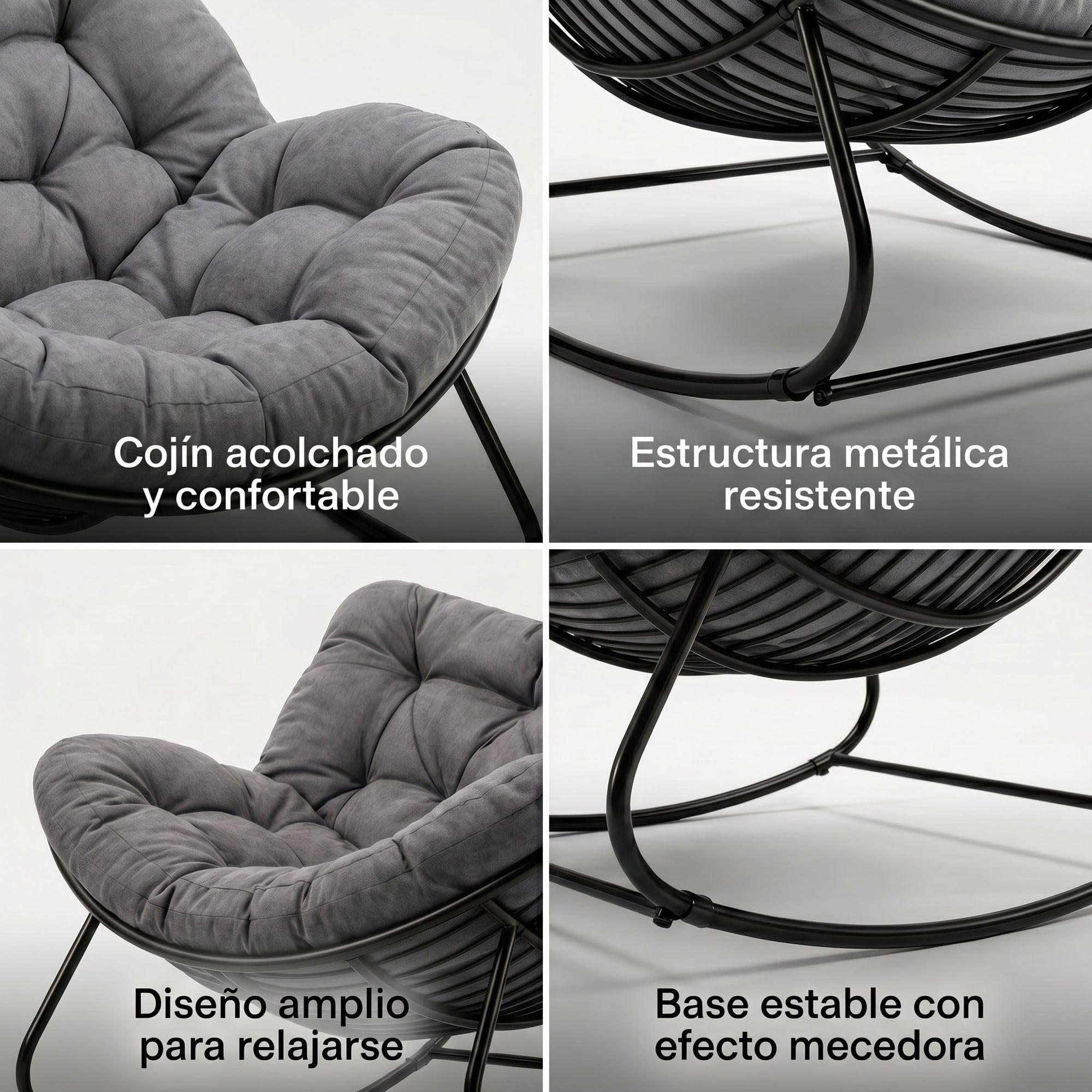 Sillon Mecedor Silla Mecedora Sitial Moderna Talla Xxl Gris Oscuro Liso-3