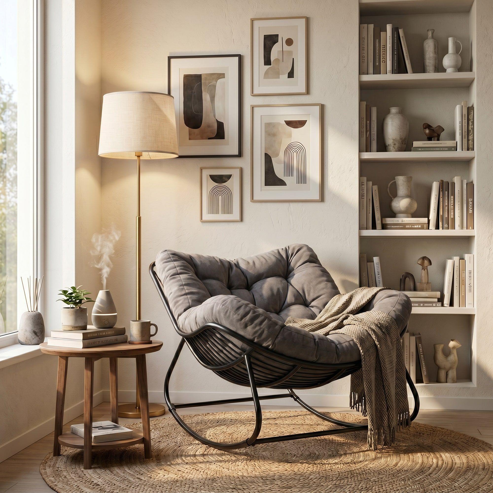 Sillon Mecedor Silla Mecedora Sitial Moderna Talla Xxl Gris Oscuro Liso-4
