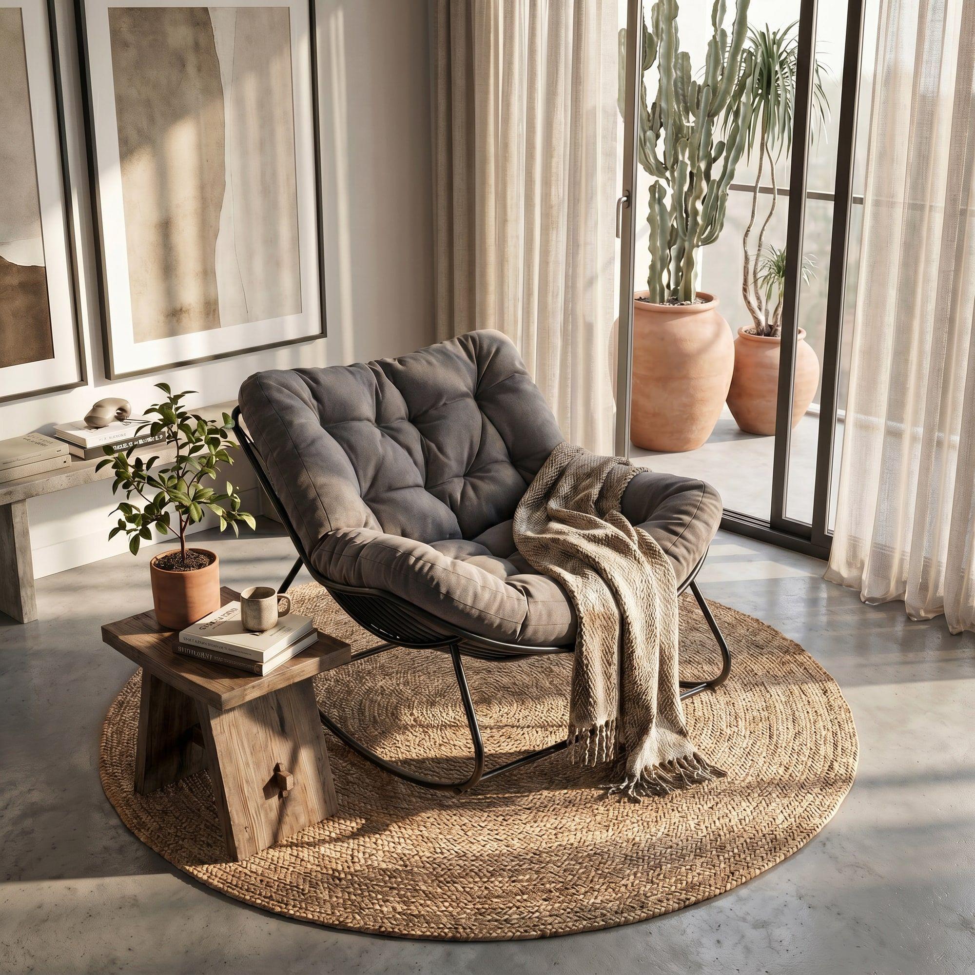 Sillon Mecedor Silla Mecedora Sitial Moderna Talla Xxl Gris Oscuro Liso-7