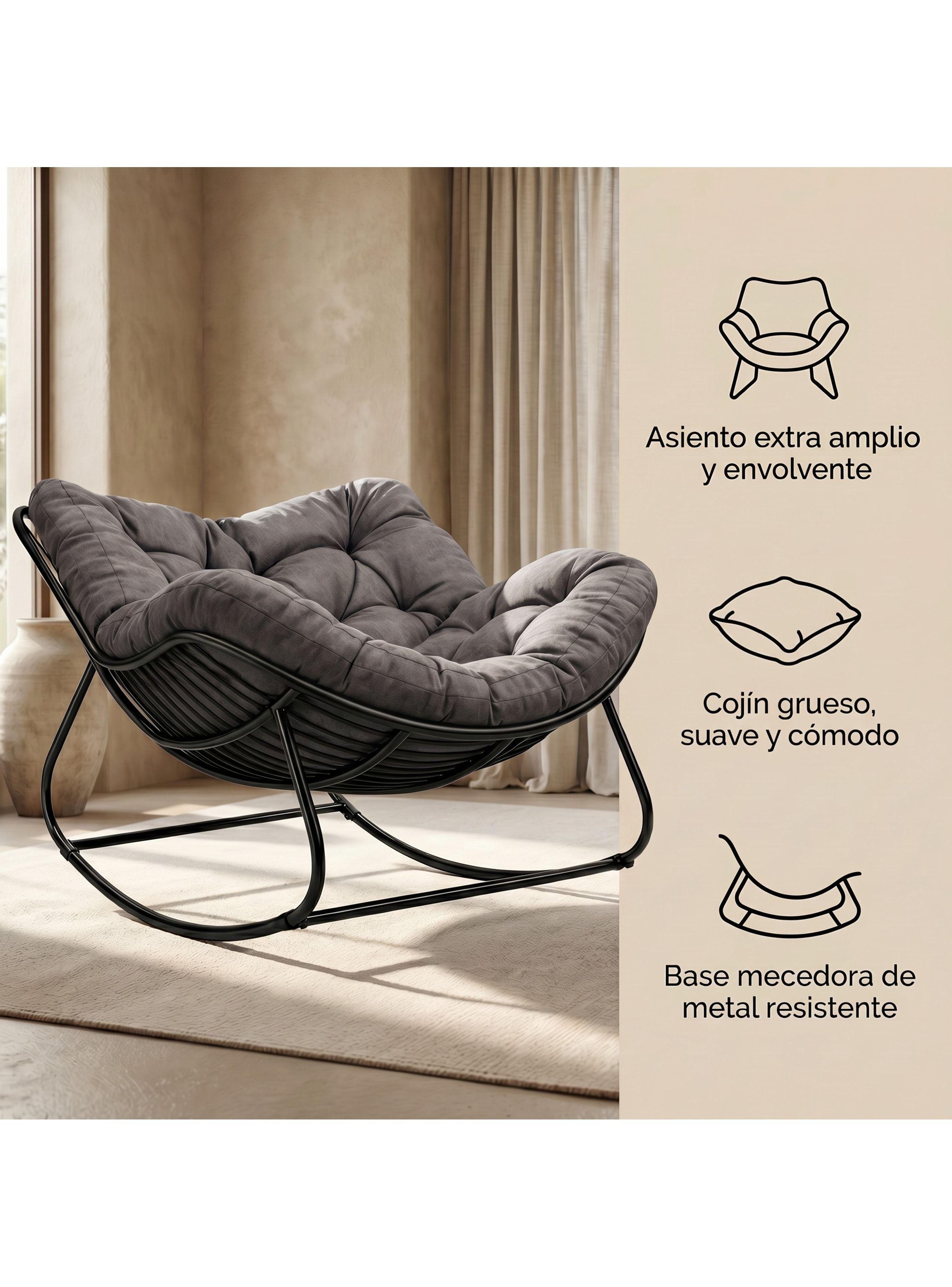 Sillon Mecedor Silla Mecedora Sitial Moderna Talla Xxl Gris Oscuro Liso-1