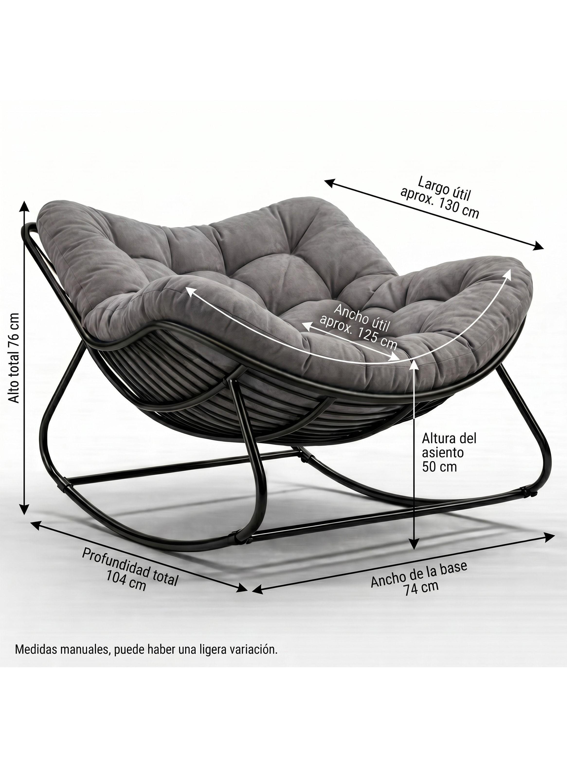 Sillon Mecedor Silla Mecedora Sitial Moderna Talla Xxl Gris Oscuro Liso-2