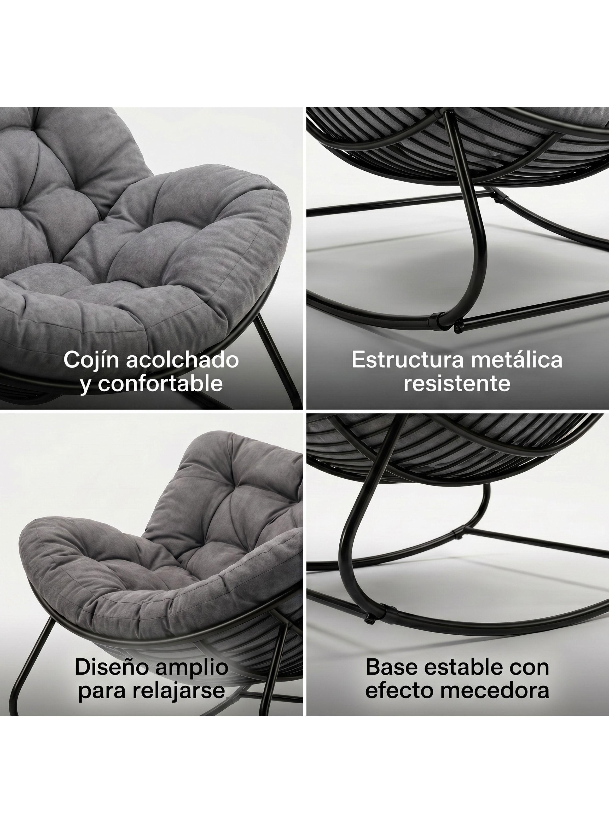 Sillon Mecedor Silla Mecedora Sitial Moderna Talla Xxl Gris Oscuro Liso-3