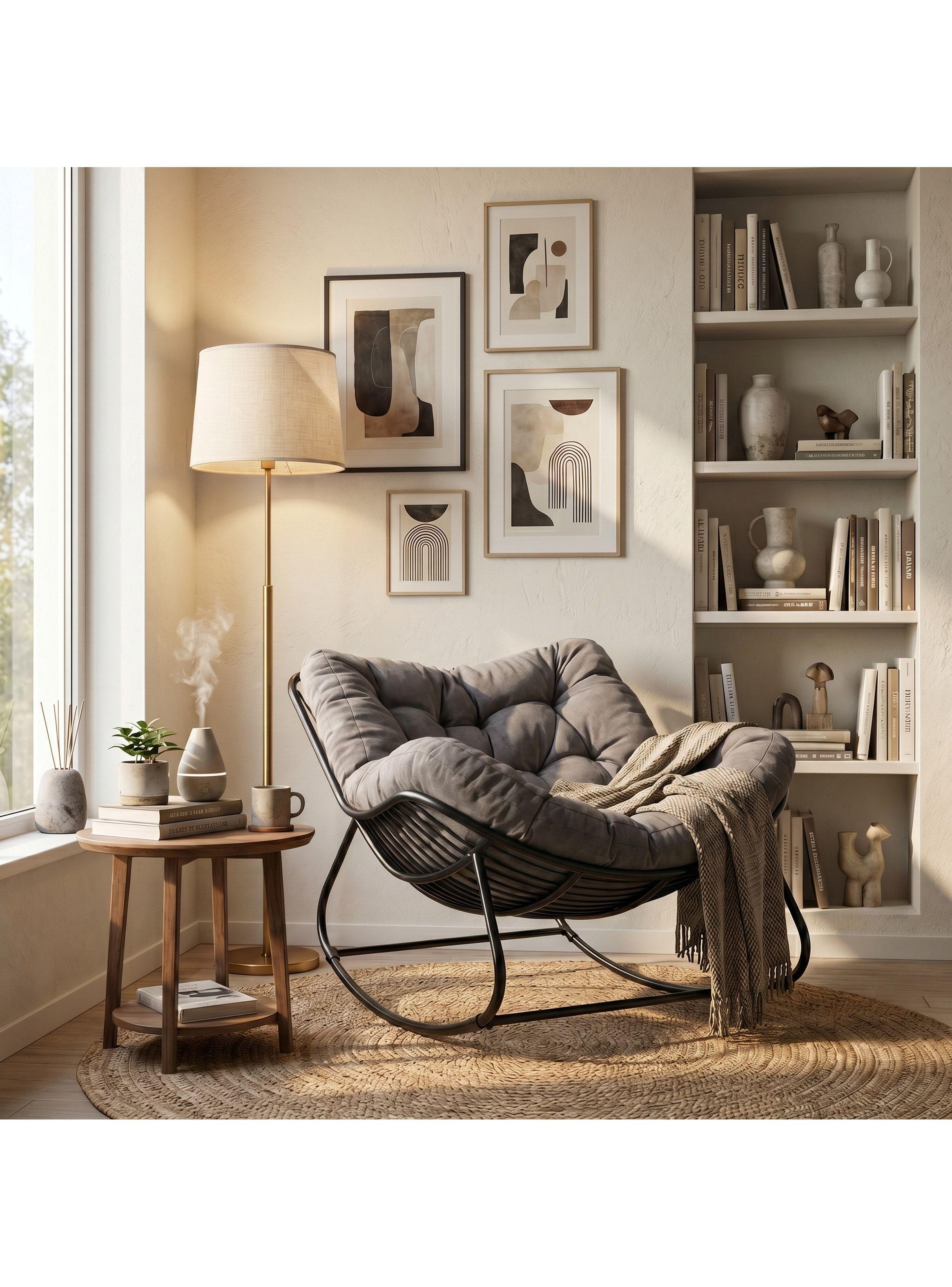 Sillon Mecedor Silla Mecedora Sitial Moderna Talla Xxl Gris Oscuro Liso-4