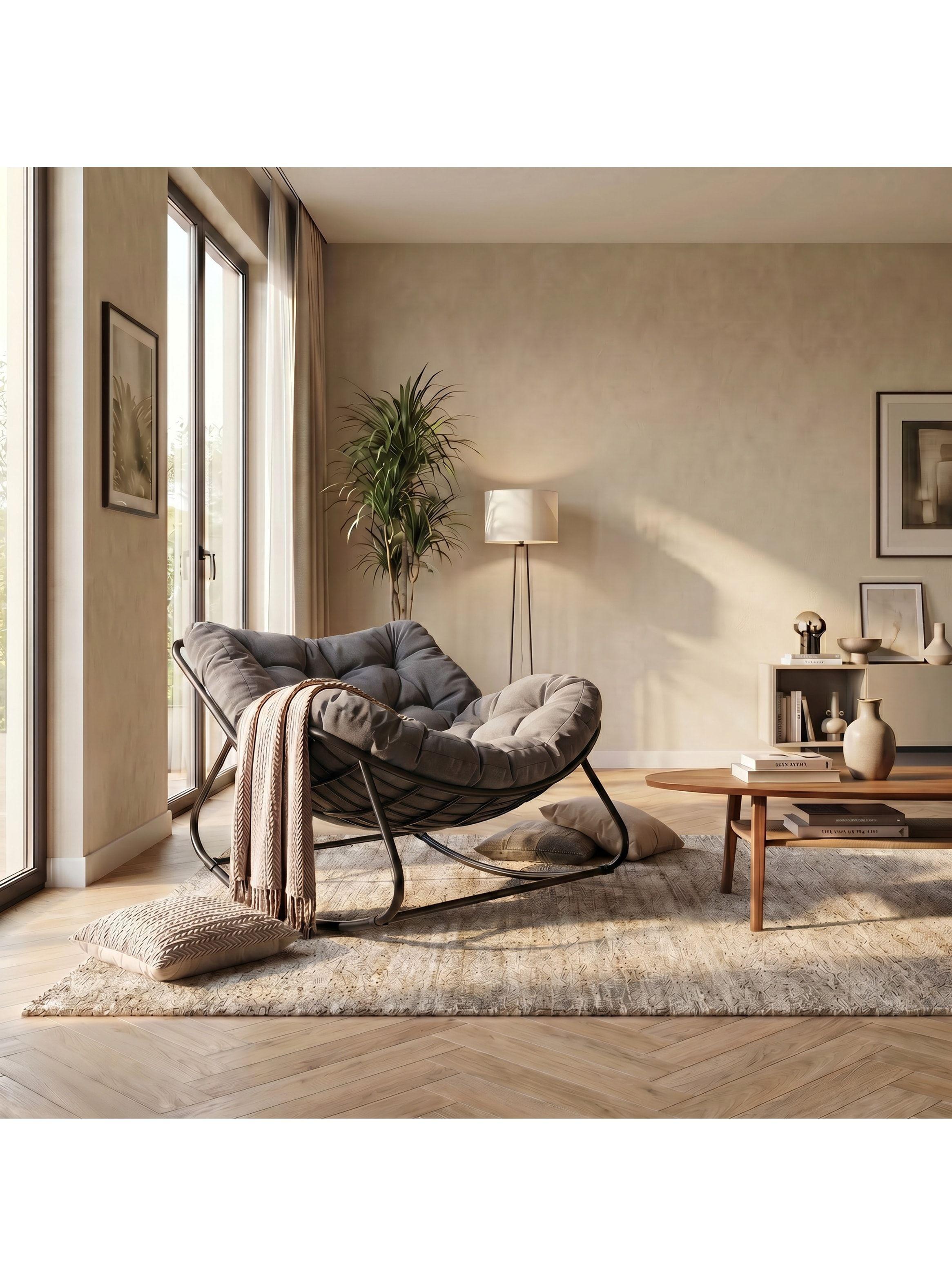Sillon Mecedor Silla Mecedora Sitial Moderna Talla Xxl Gris Oscuro Liso-5