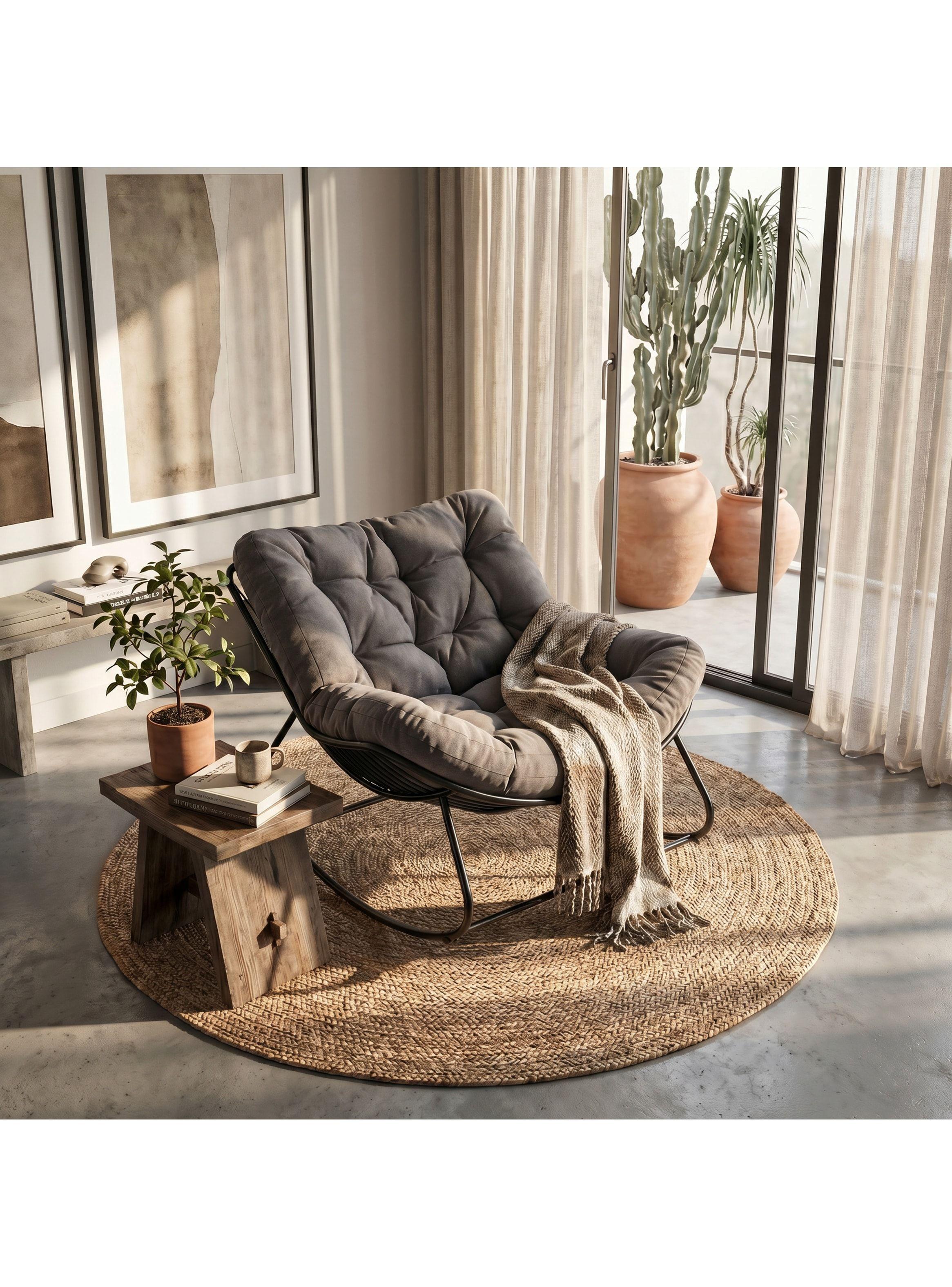 Sillon Mecedor Silla Mecedora Sitial Moderna Talla Xxl Gris Oscuro Liso-7