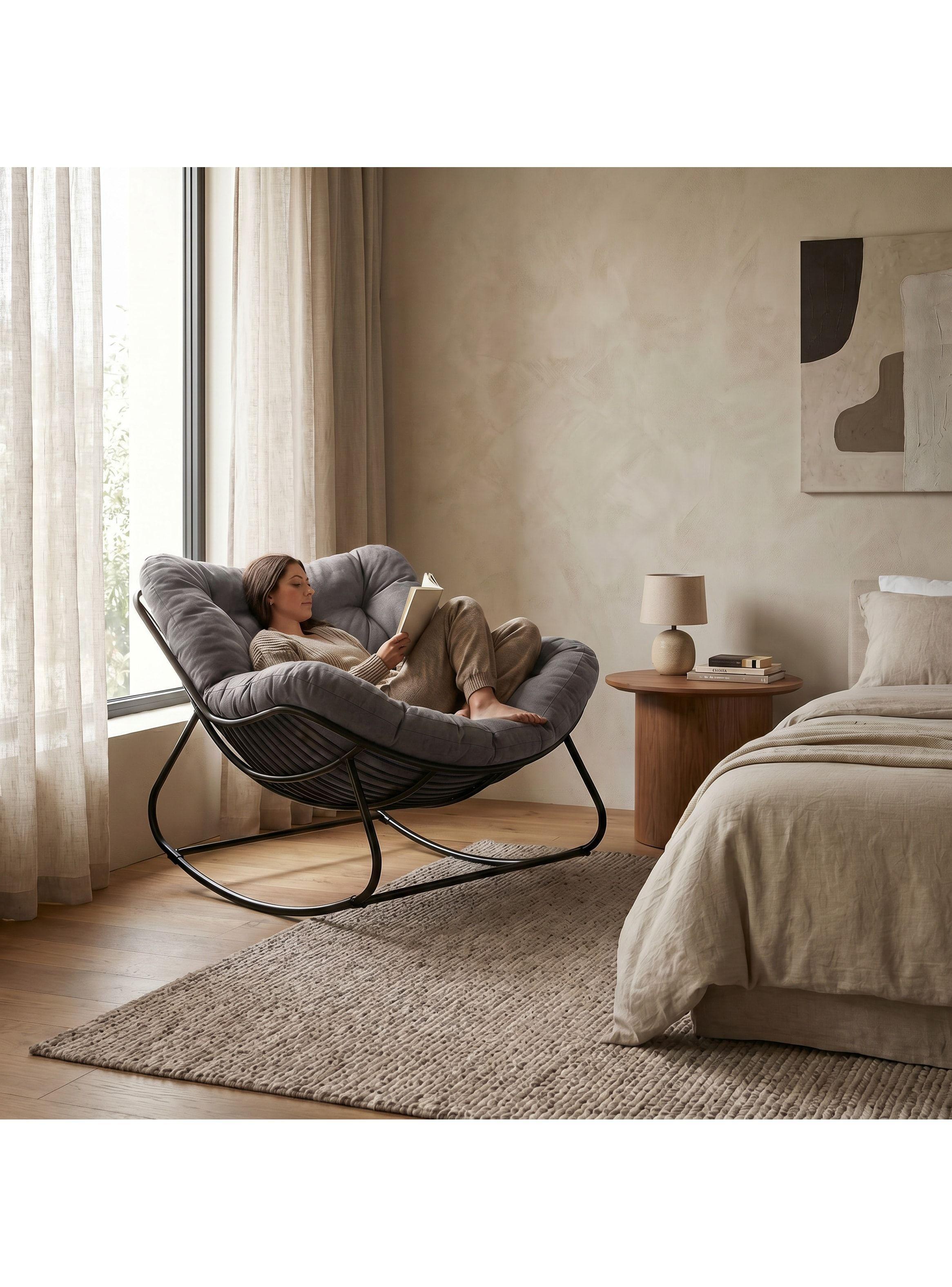 Sillon Mecedor Silla Mecedora Sitial Moderna Talla Xxl Gris Oscuro Liso-8