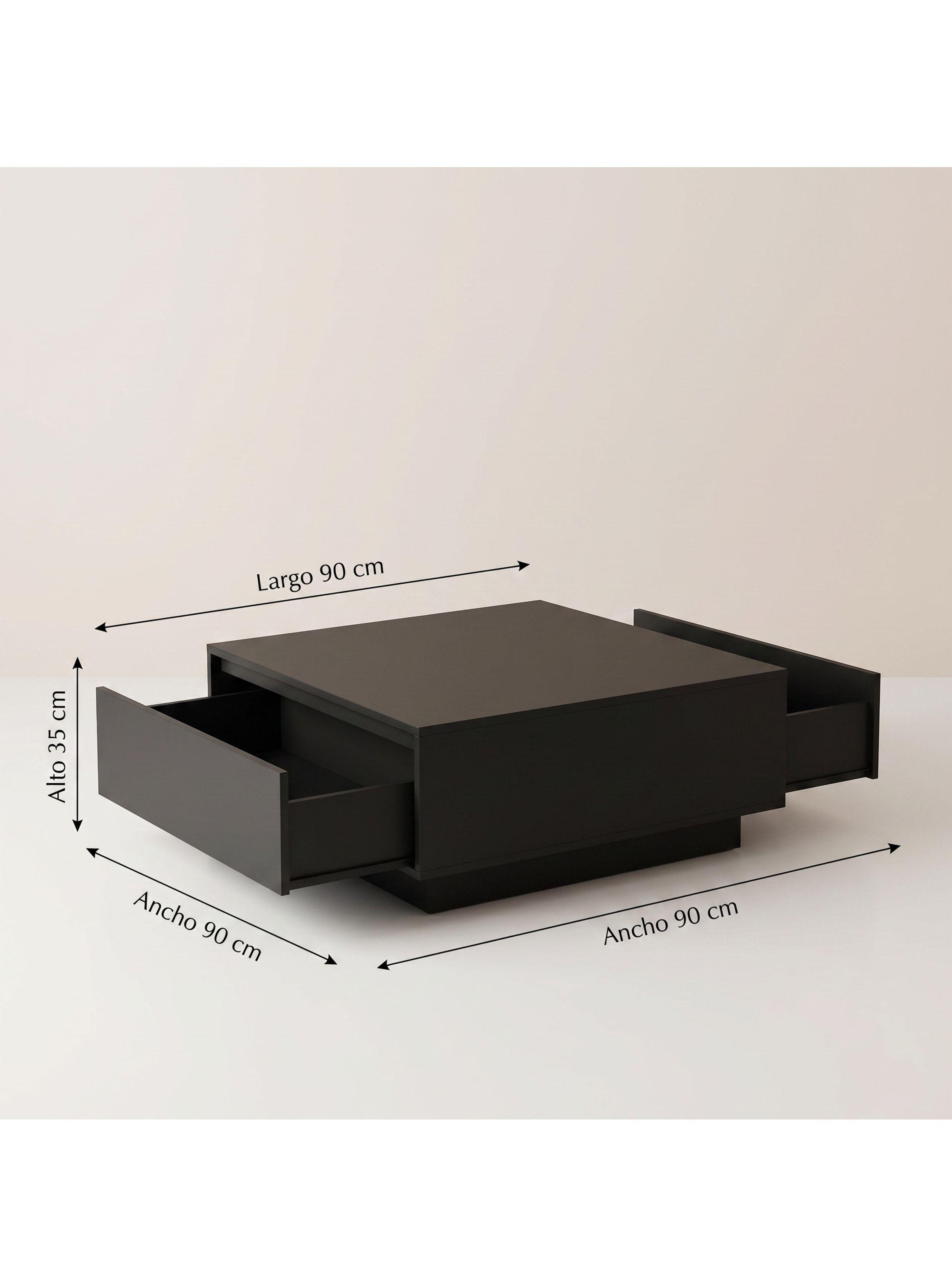 Mesa De Centro Para Living Minimalista Con Cajones Oculto Negro-3