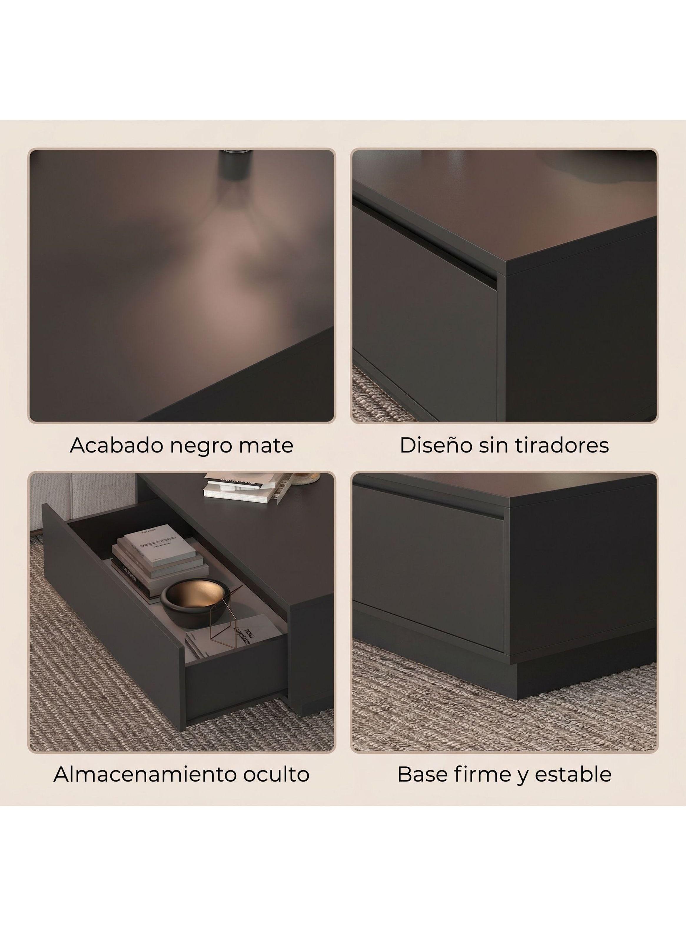 Mesa De Centro Para Living Minimalista Con Cajones Oculto Negro-4