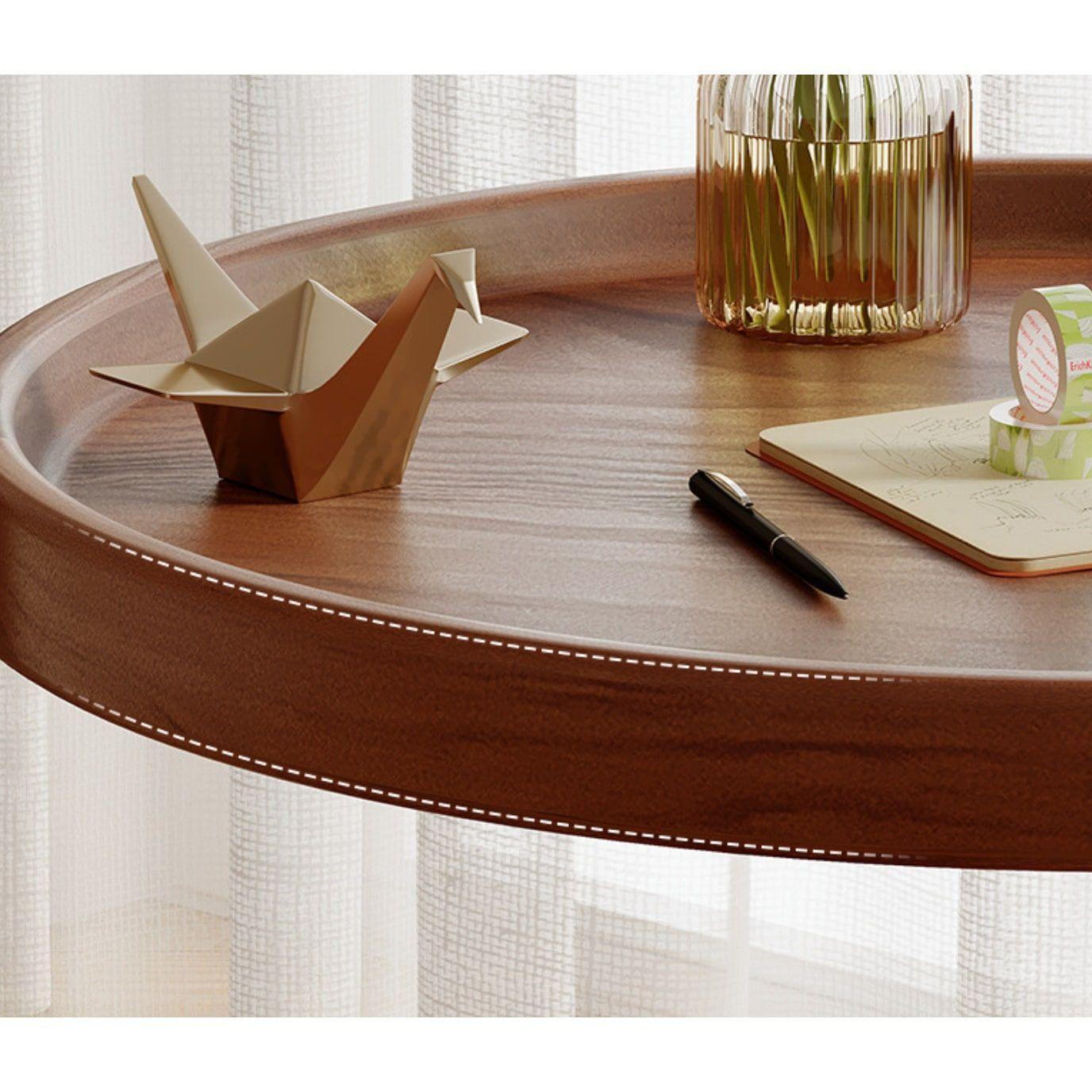 Mesa De Centro Lateral Living Redonda Doble Con Rueda Freno Color Marrón-4