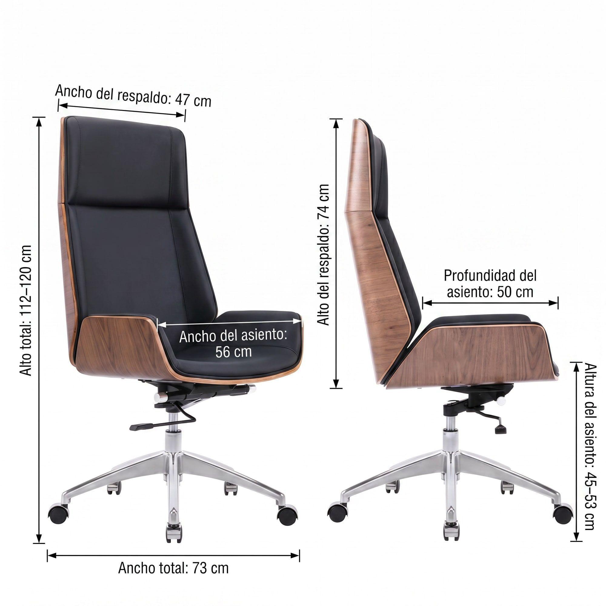 Silla Oficina Gerencial Respaldo Madera Asiento De Cuero Negro Cuero Sintético-3
