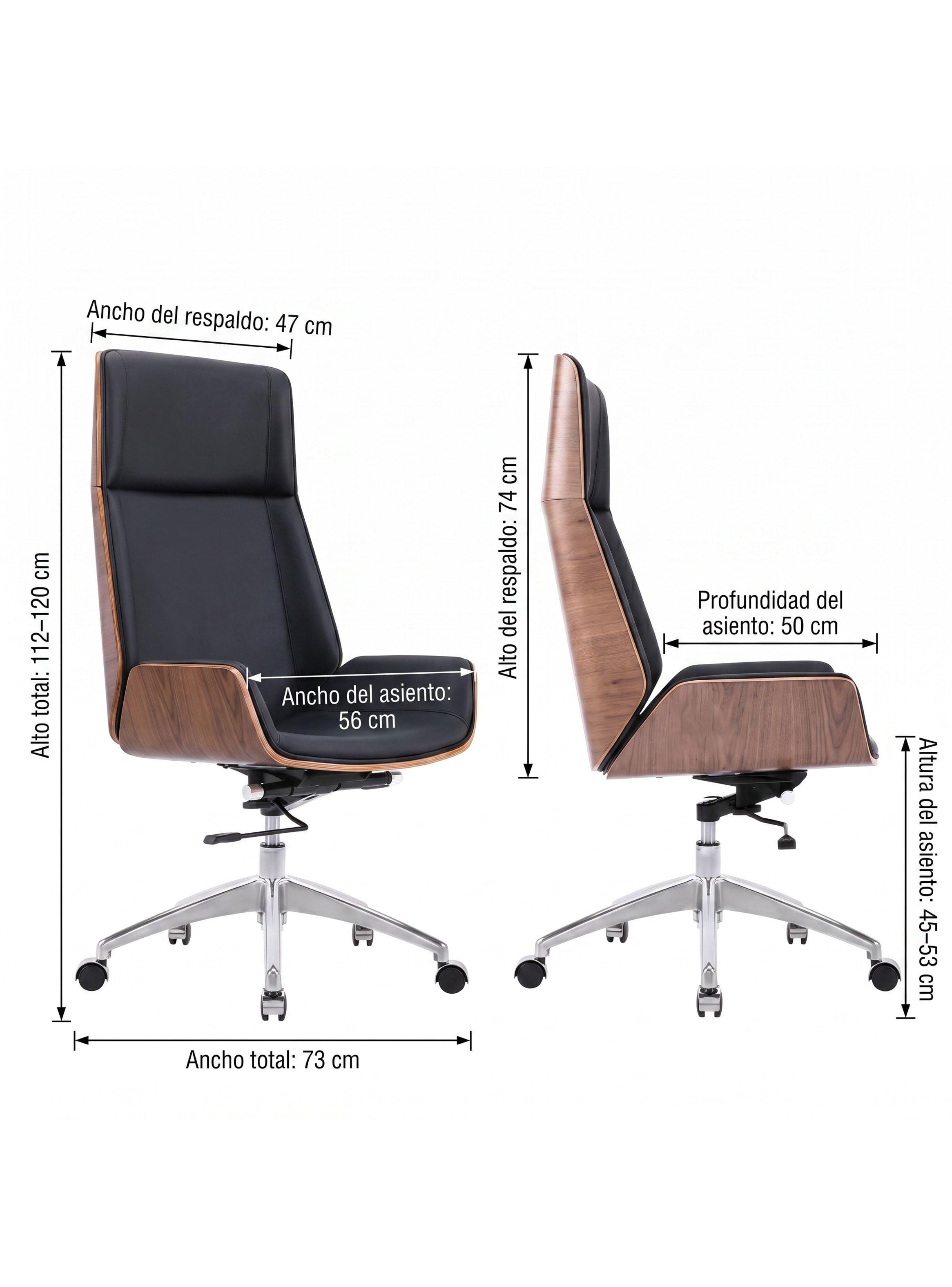 Silla Oficina Gerencial Respaldo Madera Asiento De Cuero Negro Cuero Sintético-3
