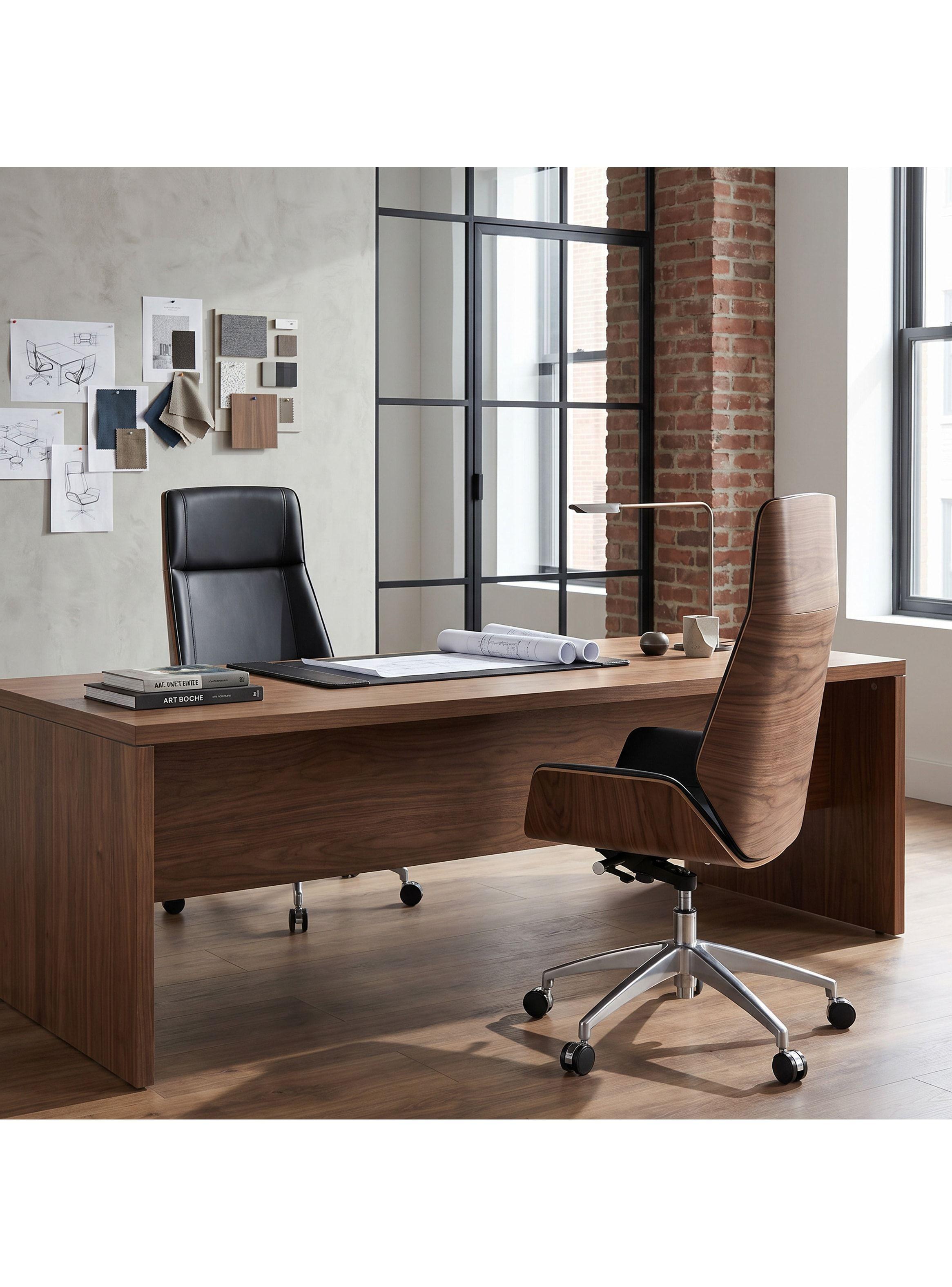 Silla Oficina Gerencial Respaldo Madera Asiento De Cuero Negro Cuero Sintético-6