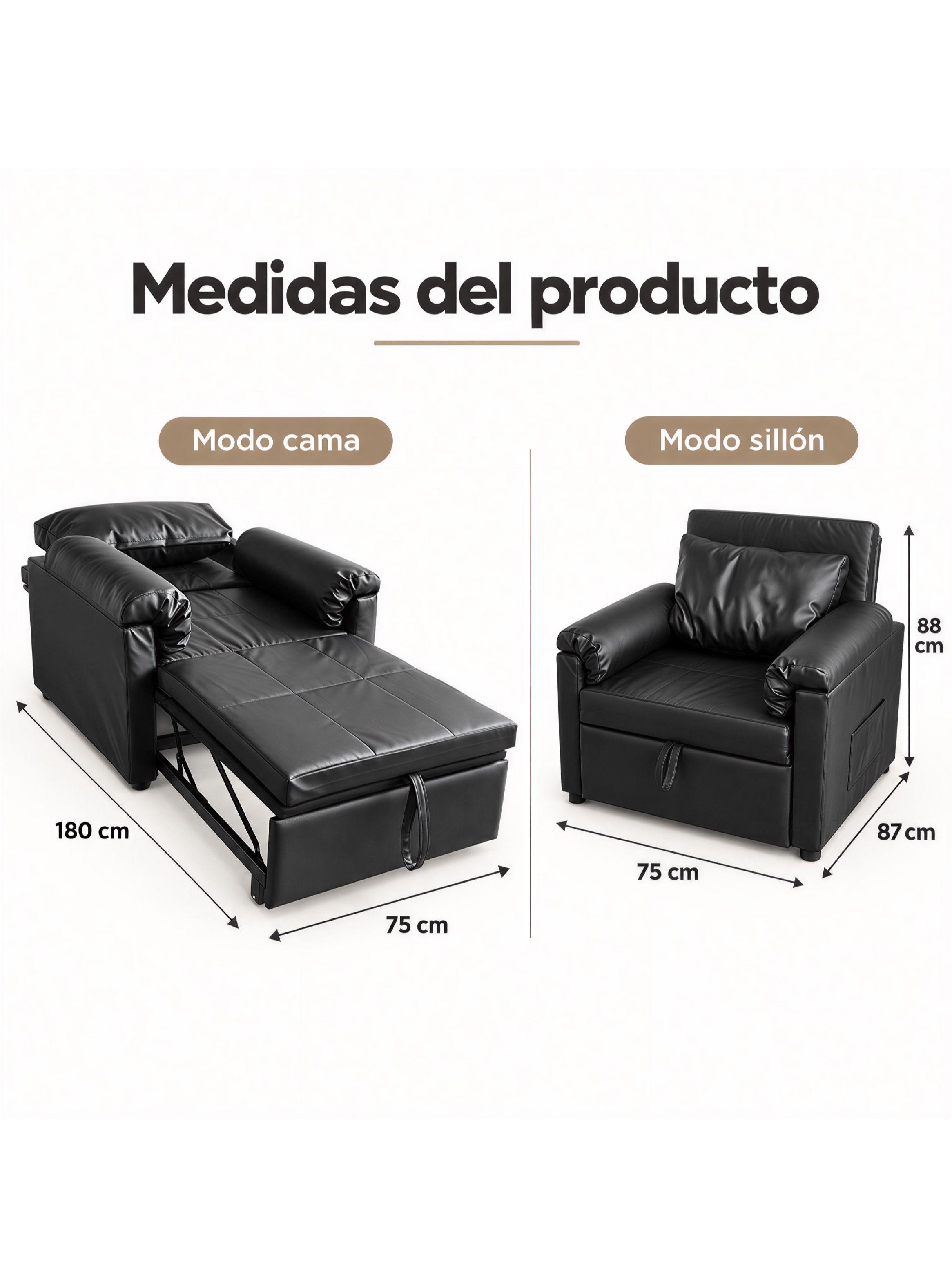 Sillón Cama Individual Extensible Reclinable 3 En 1 Compacto-2