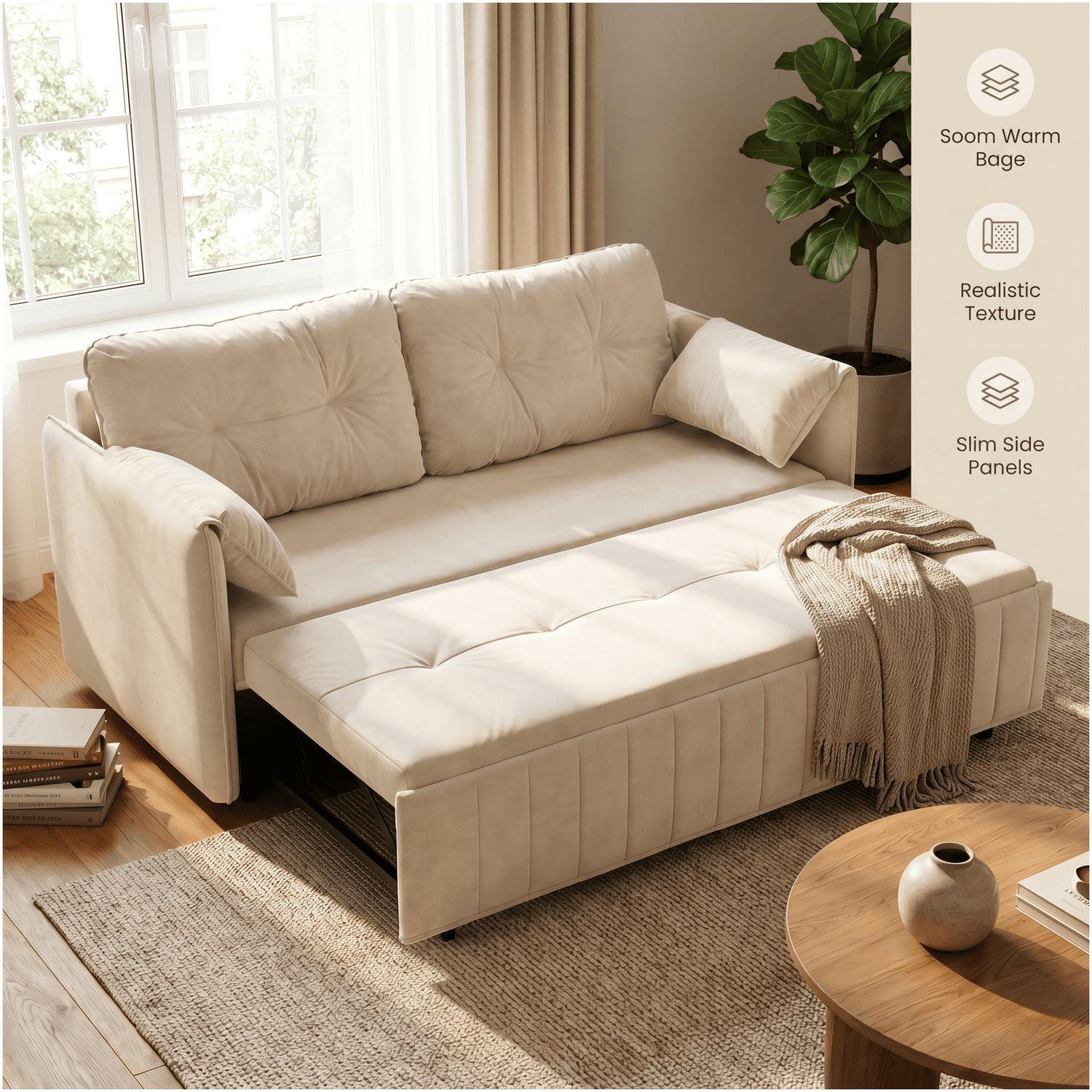 Sofa Cama 170cm tela tecnica Base De Fierro con Almacenamiento BLANCO-3