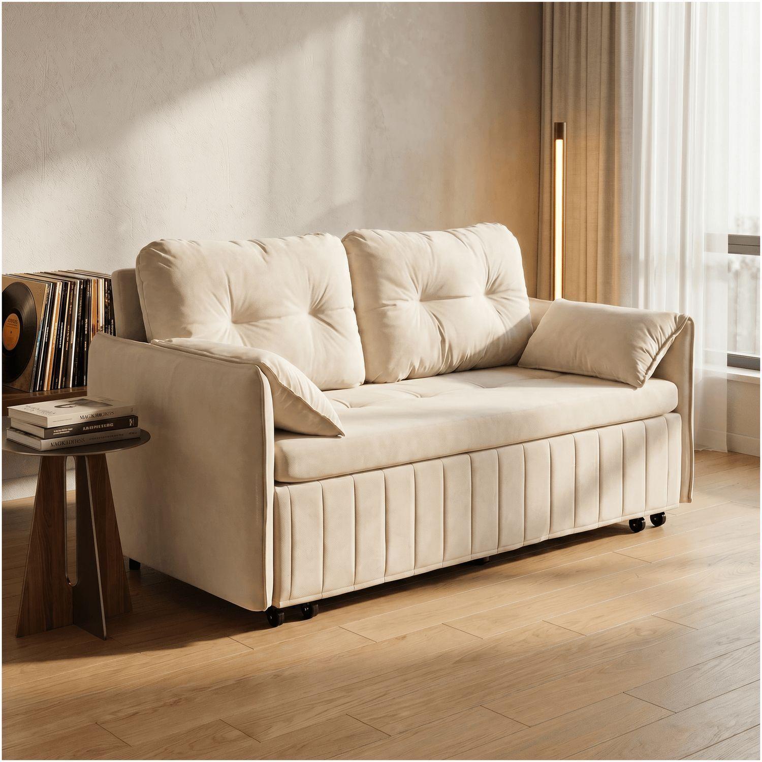 Sofa Cama 170cm tela tecnica Base De Fierro con Almacenamiento BLANCO-6