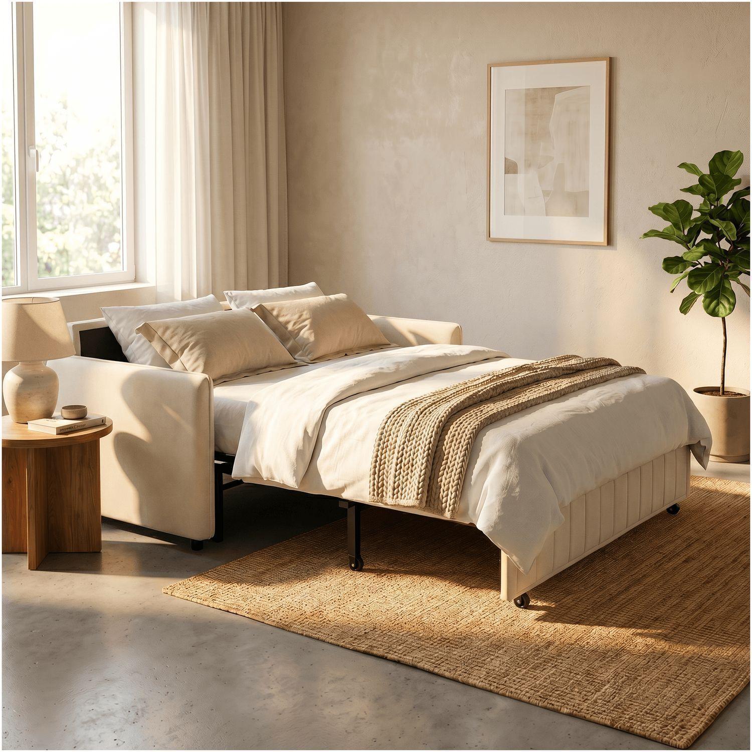 Sofa Cama 170cm tela tecnica Base De Fierro con Almacenamiento BLANCO-7