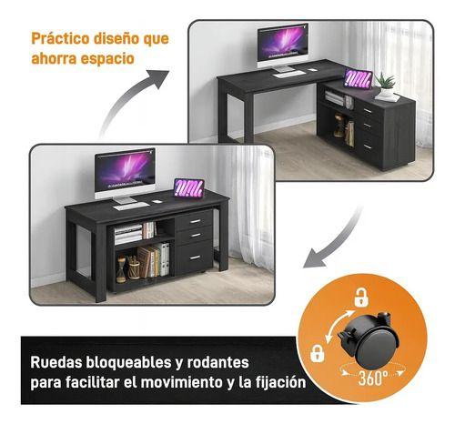 Escritorio Multifuncional Con Archivero Transformable 140cm Negro-4