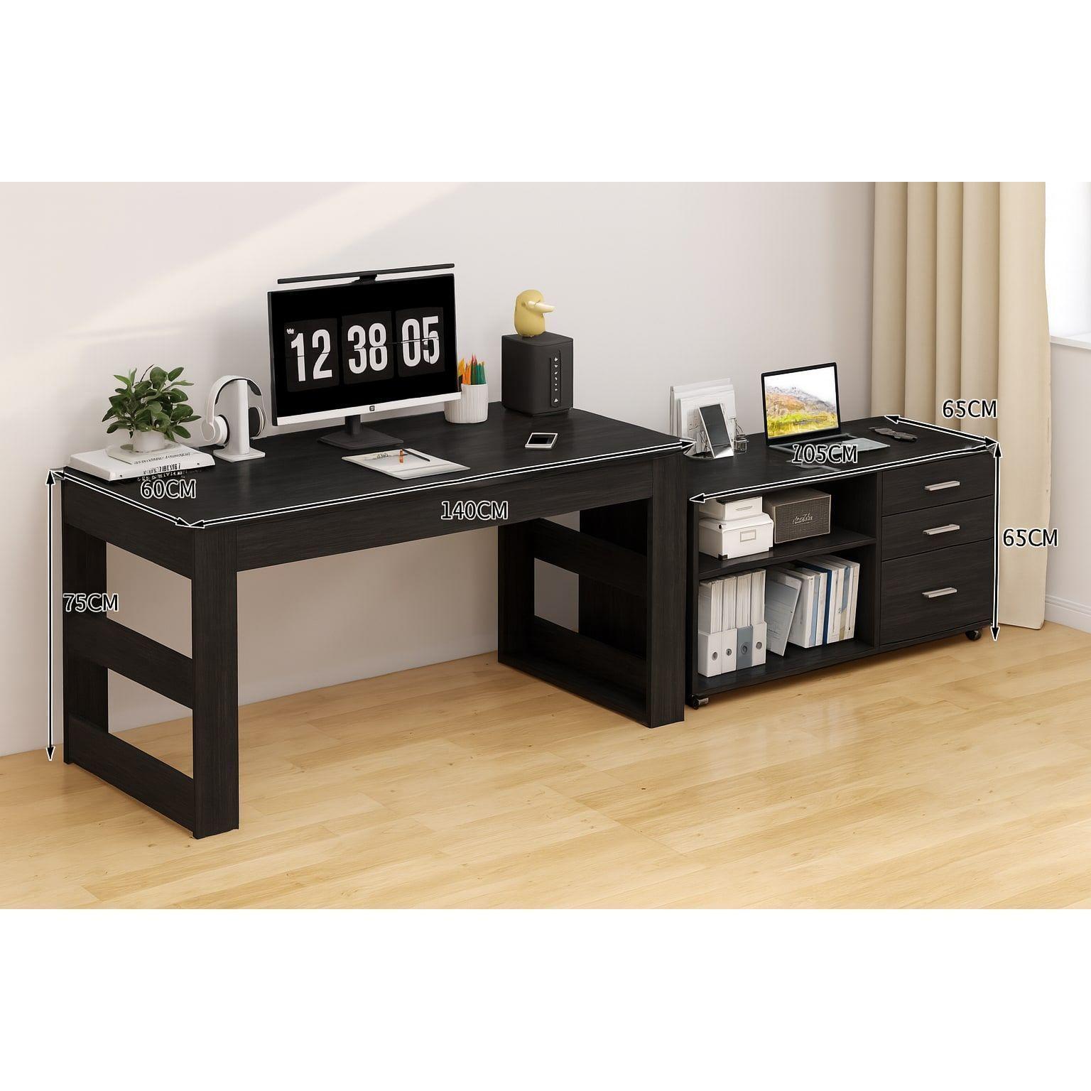 Escritorio Multifuncional Con Archivero Transformable 140cm Negro-2