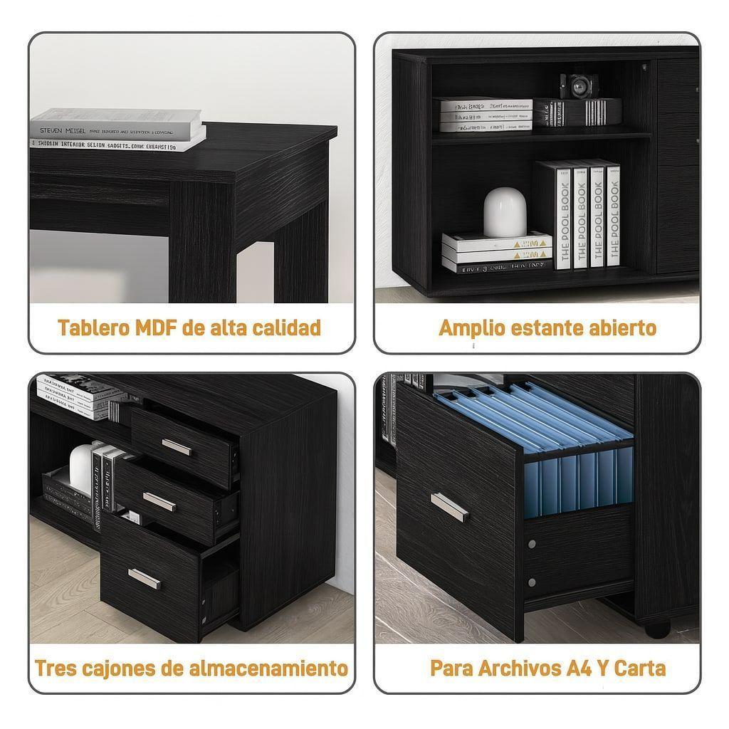 Escritorio Multifuncional Con Archivero Transformable 140cm Negro-3