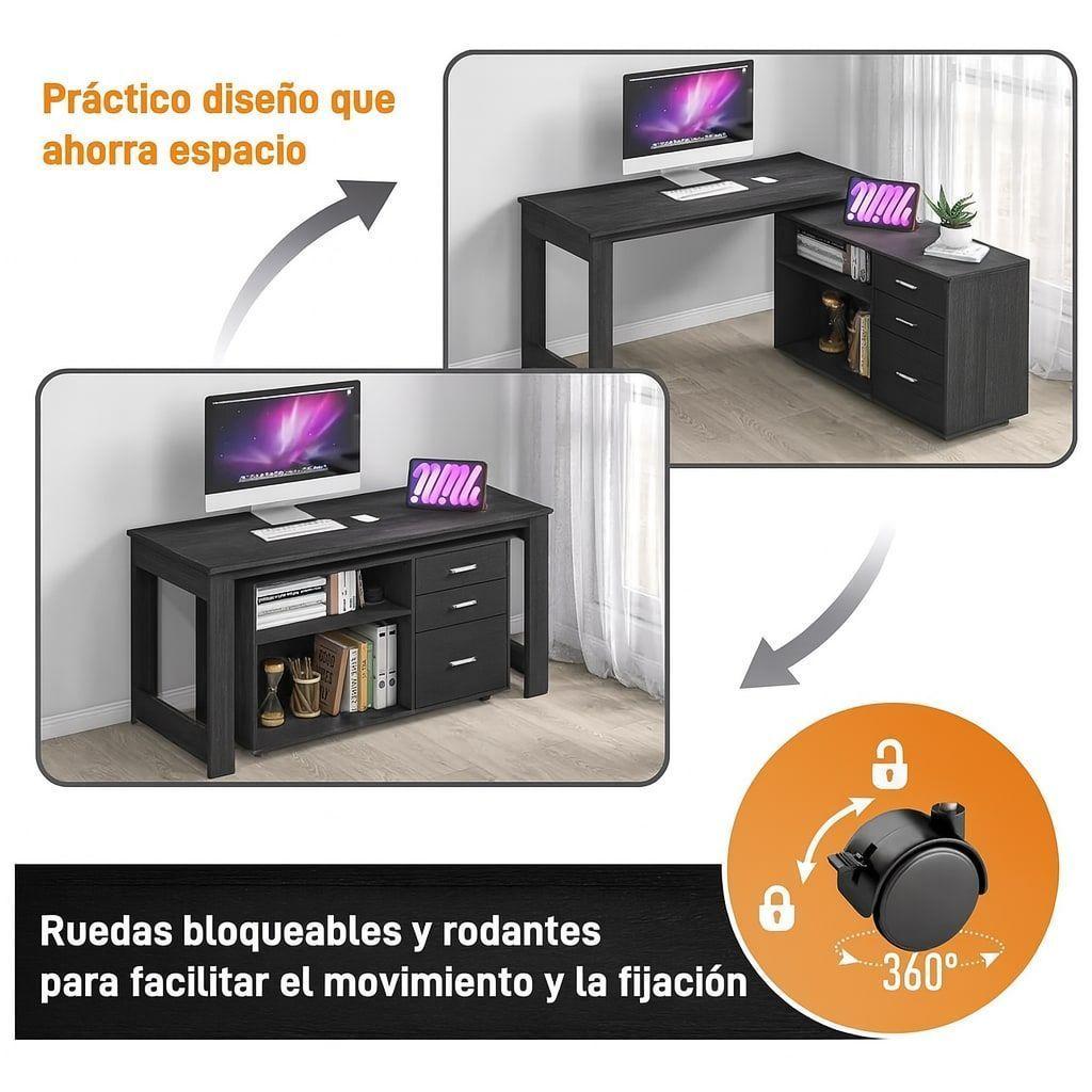 Escritorio Multifuncional Con Archivero Transformable 140cm Negro-4