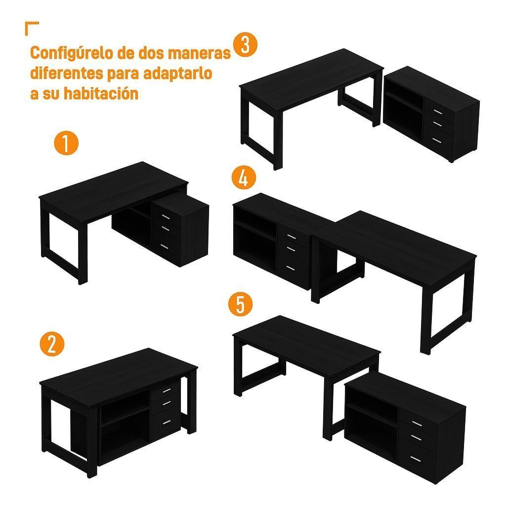 Escritorio Multifuncional Con Archivero Transformable 140cm Negro-5