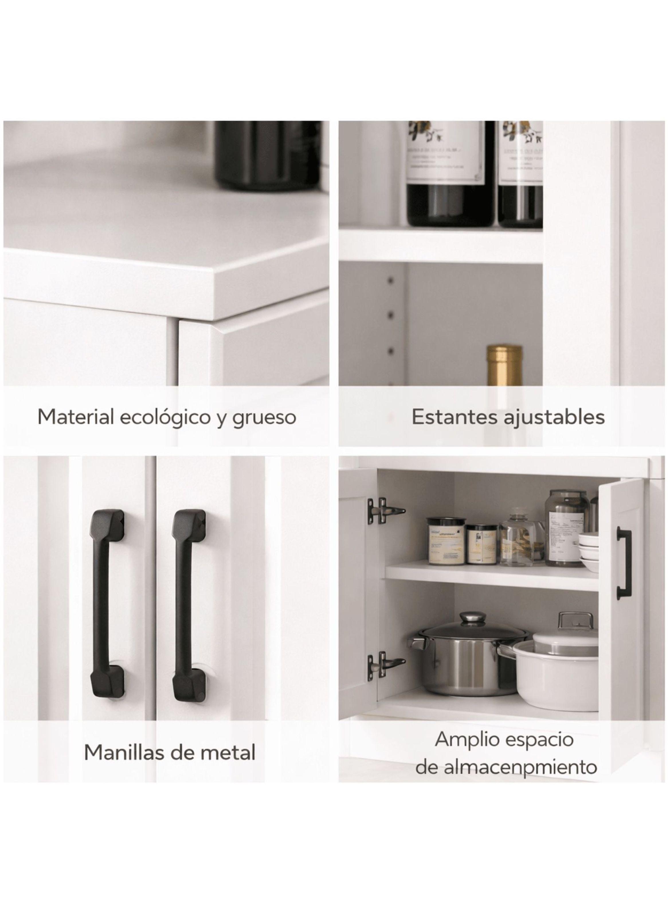 Mueble De Cocina De Pata Estante Con Vidrio 60x36x176cm Color Blanco-2