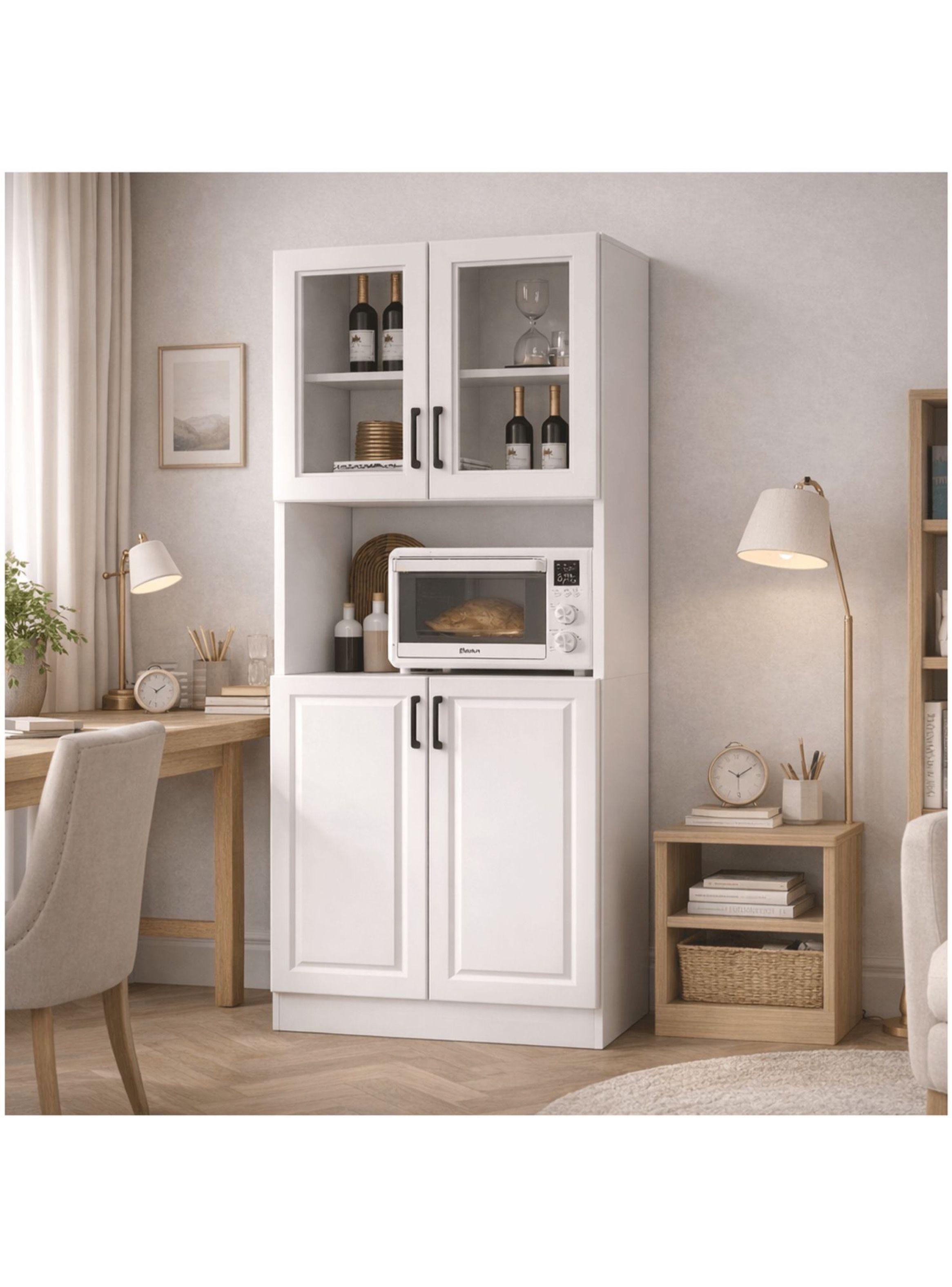 Mueble De Cocina De Pata Estante Con Vidrio 60x36x176cm Color Blanco-3