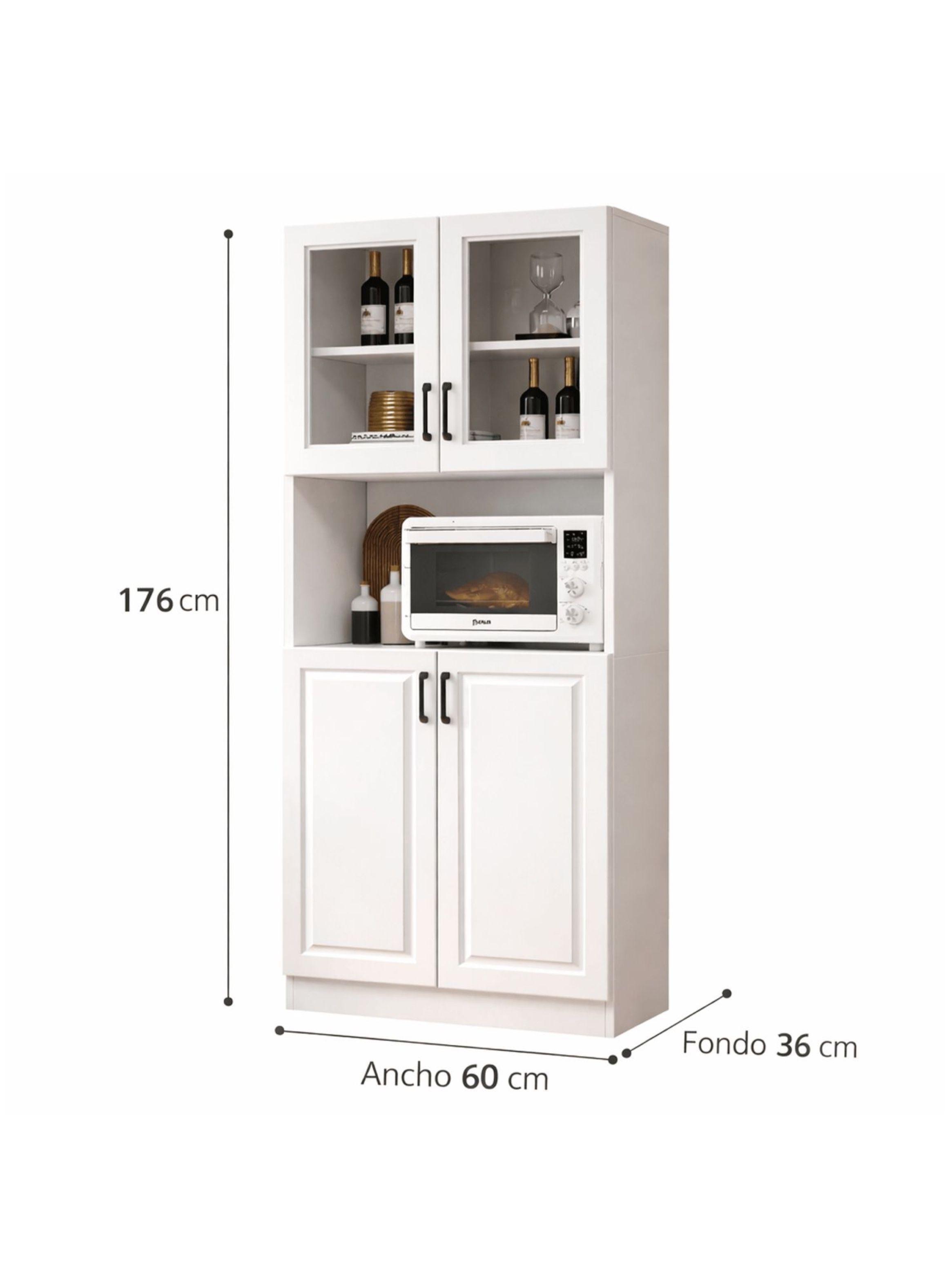 Mueble De Cocina De Pata Estante Con Vidrio 60x36x176cm Color Blanco-4