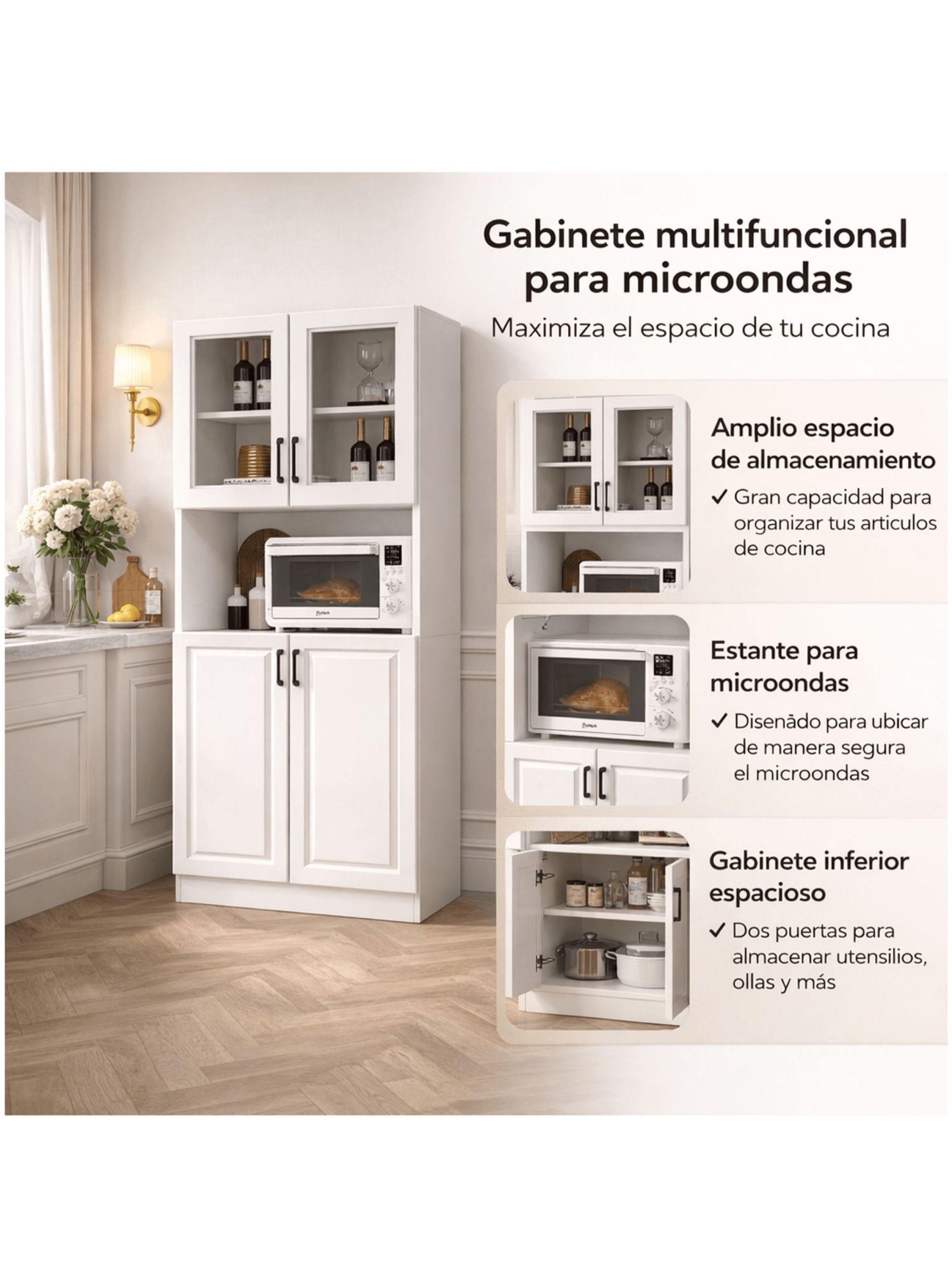 Mueble De Cocina De Pata Estante Con Vidrio 60x36x176cm Color Blanco-5