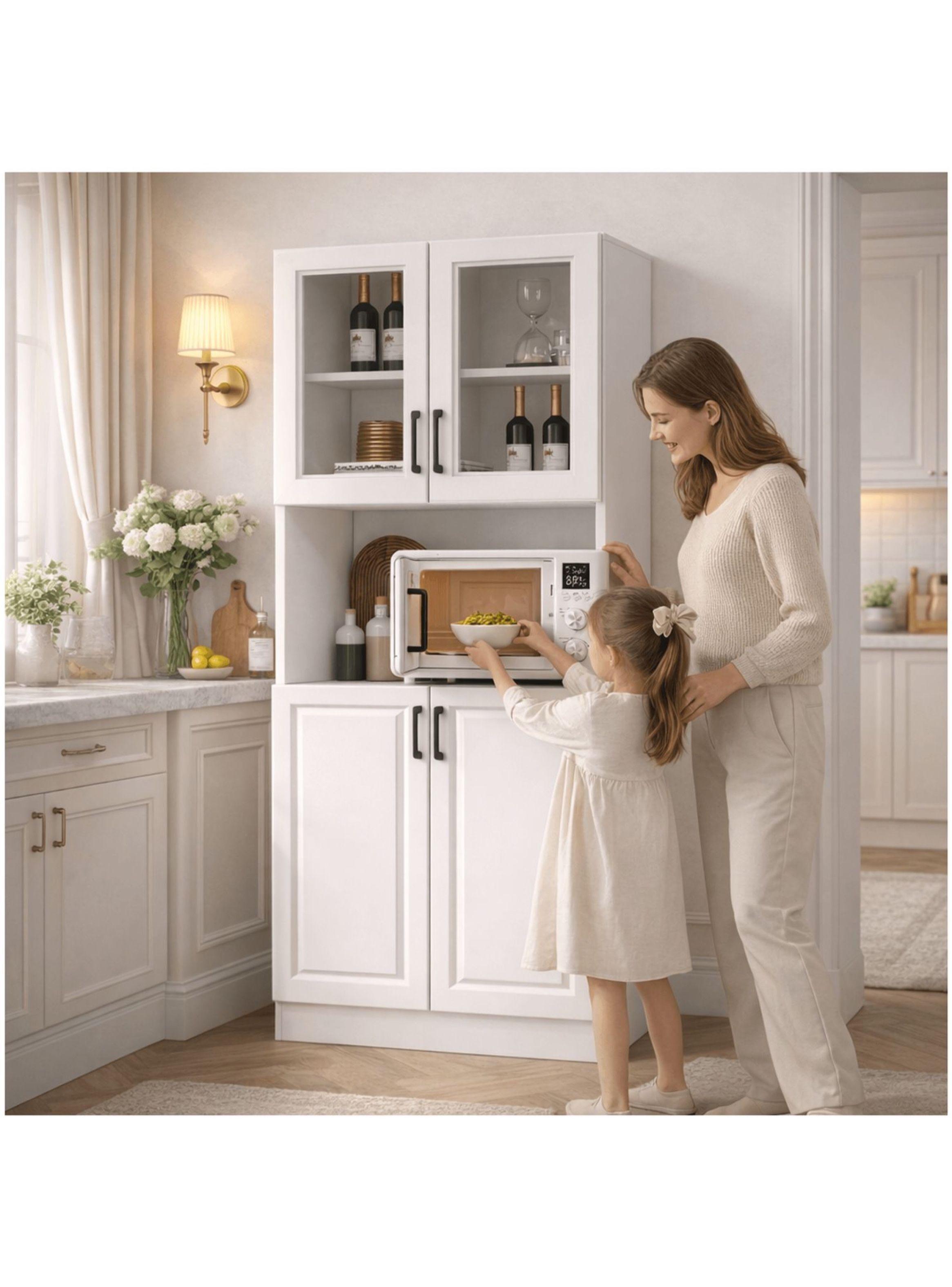 Mueble De Cocina De Pata Estante Con Vidrio 60x36x176cm Color Blanco-6