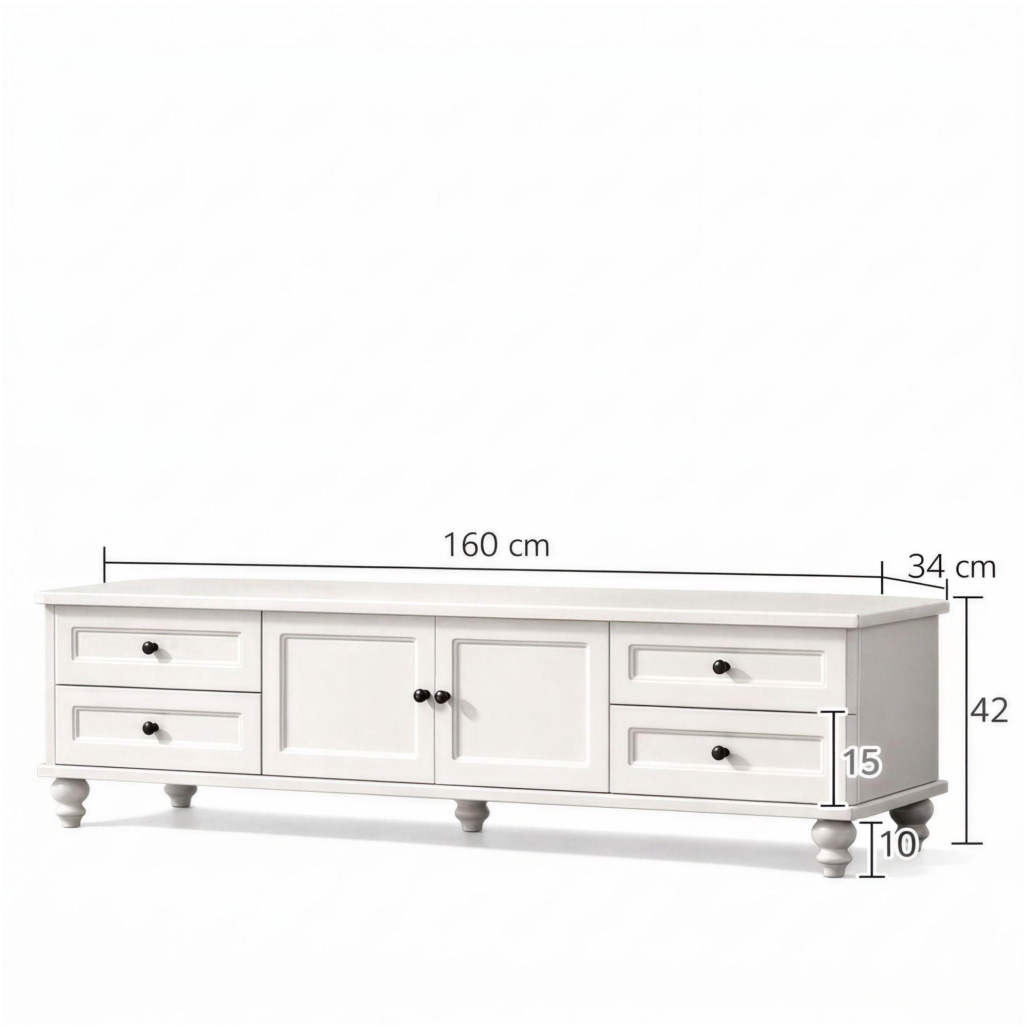 Rack Tv 160x34x42cm Melamina Estilo Europeo Con Patas Blanco-2