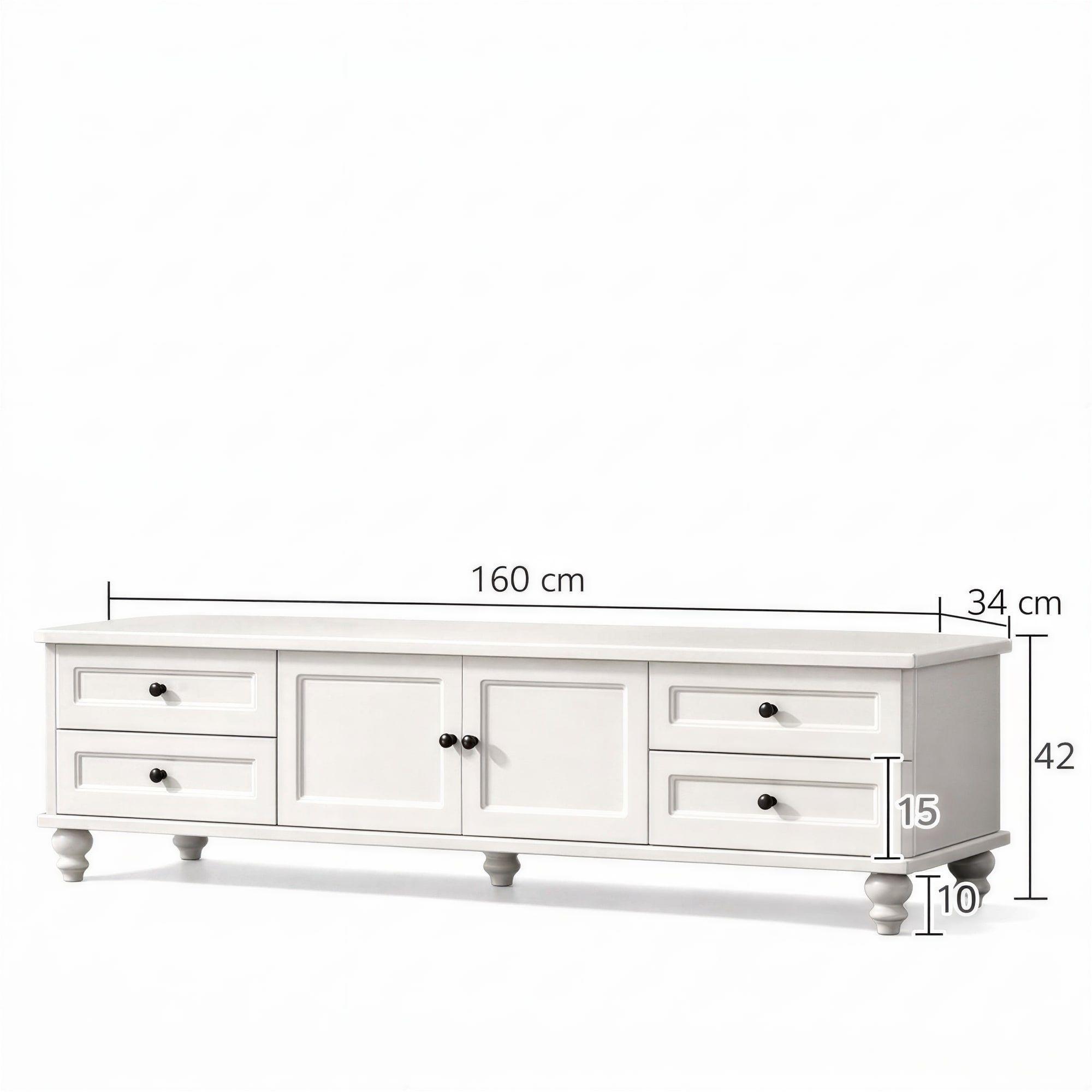 Rack Tv 160x34x42cm Melamina Estilo Europeo Con Patas Blanco-2