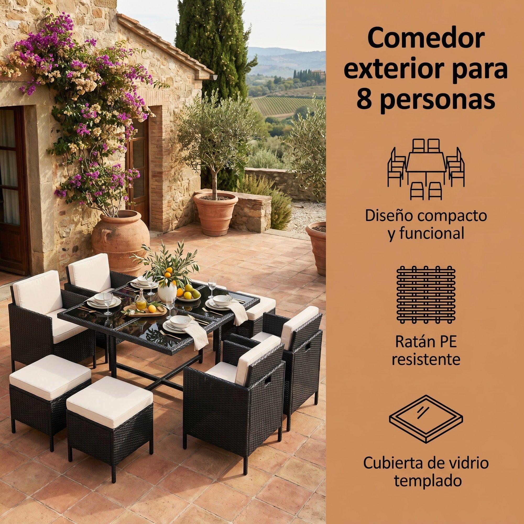 Juego De Terraza 4 Sillones 4 Taburete Para 8 Personas Negra-1
