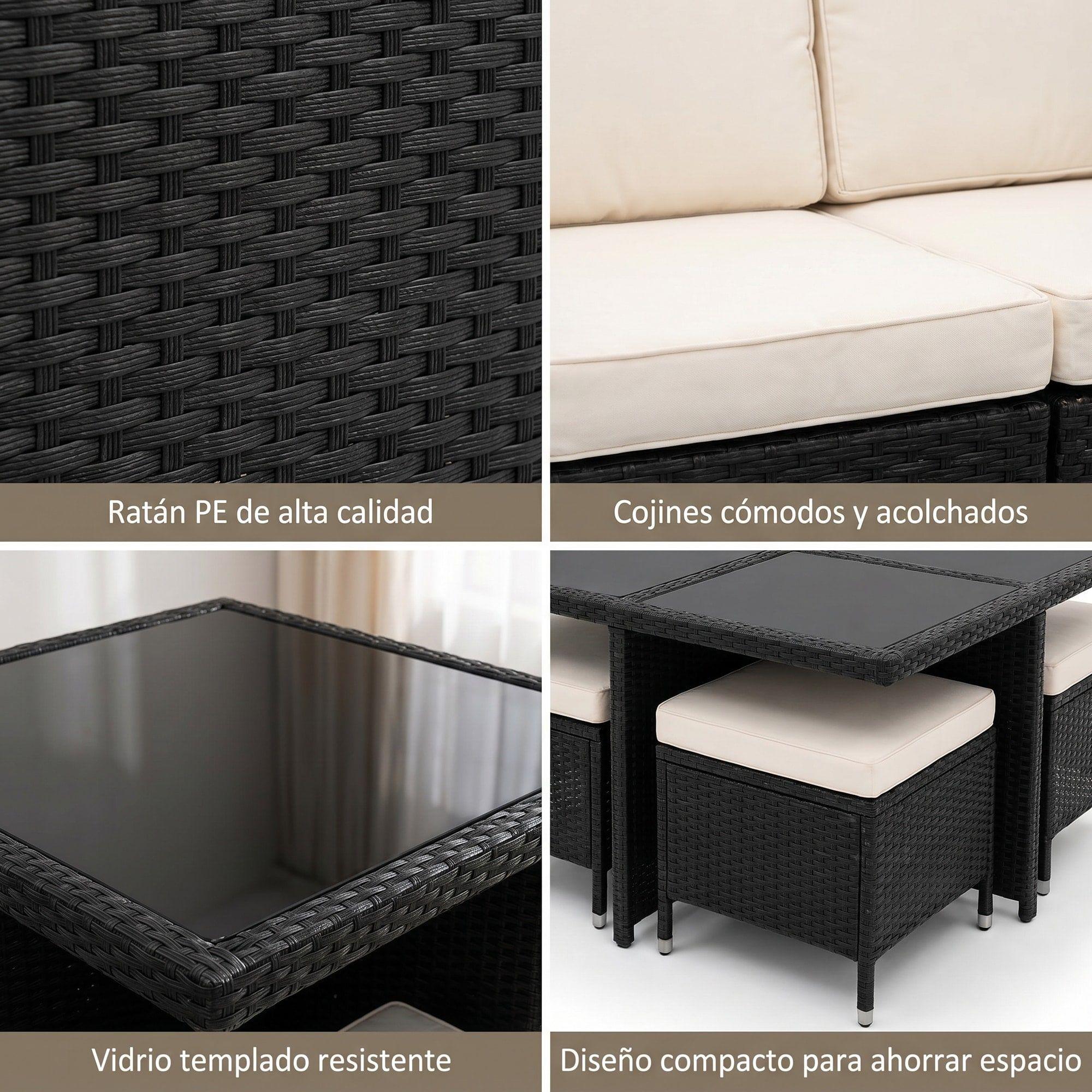Juego De Terraza 4 Sillones 4 Taburete Para 8 Personas Negra-3