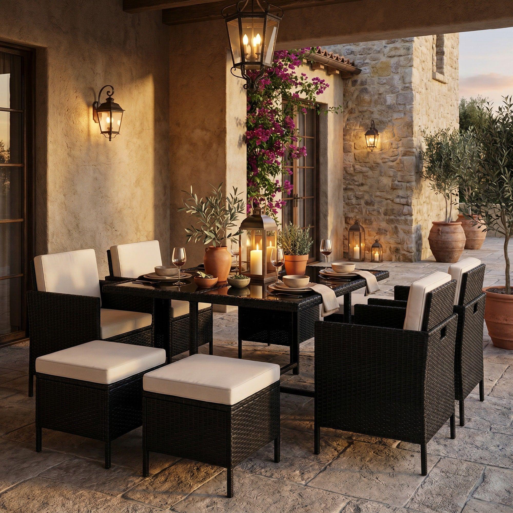 Juego De Terraza 4 Sillones 4 Taburete Para 8 Personas Negra-6
