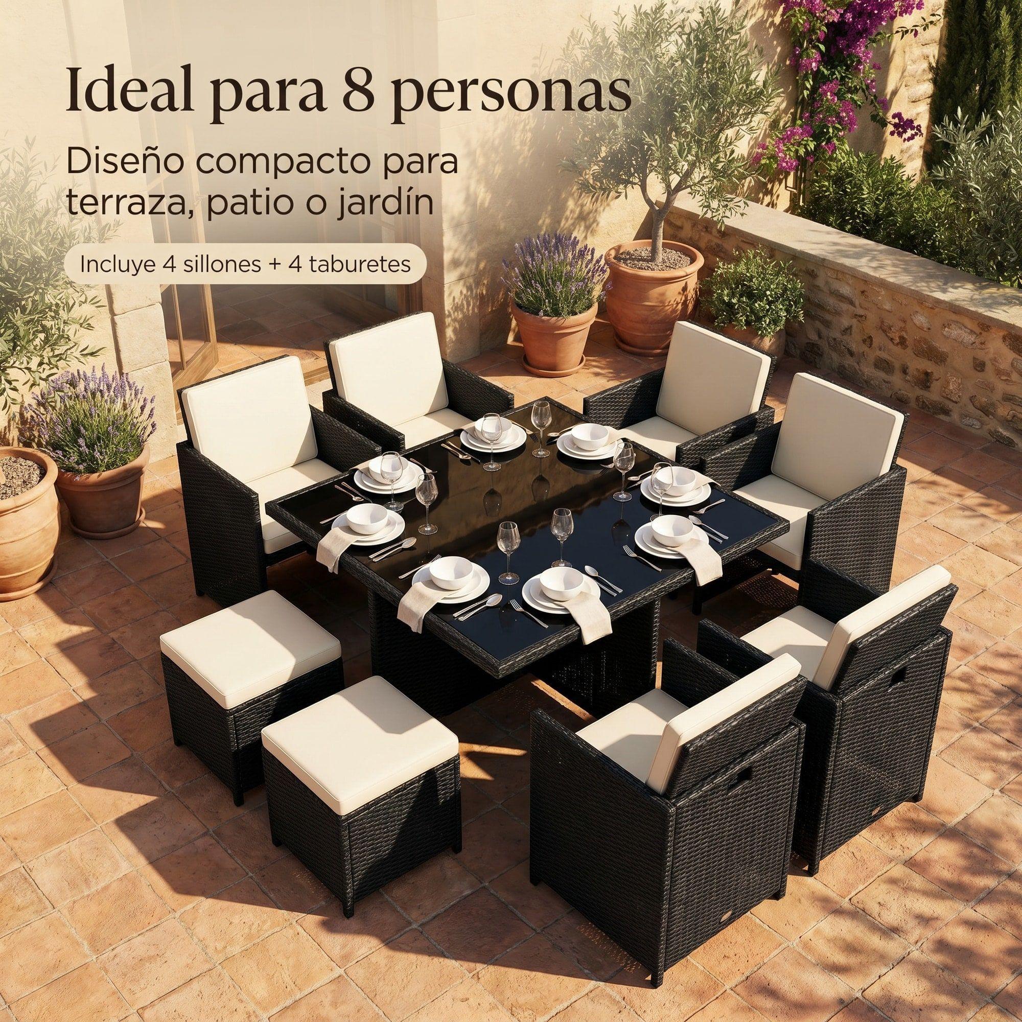 Juego De Terraza 4 Sillones 4 Taburete Para 8 Personas Negra-7
