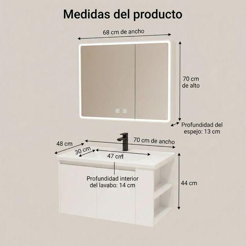 Vanitorio De Panal Aluminio + Botiquín Espejo Inteligente C2 Blanco Un Agujero-2