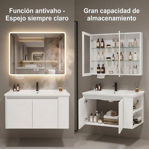Vanitorio De Panal Aluminio + Botiquín Espejo Inteligente C2 Blanco Un Agujero-4