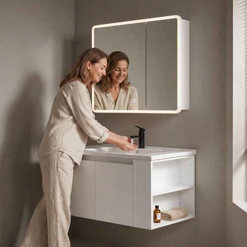 Vanitorio De Panal Aluminio + Botiquín Espejo Inteligente C2 Blanco Un Agujero-6