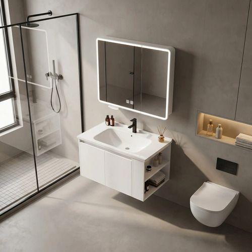 Vanitorio De Panal Aluminio + Botiquín Espejo Inteligente C2 Blanco Un Agujero-7